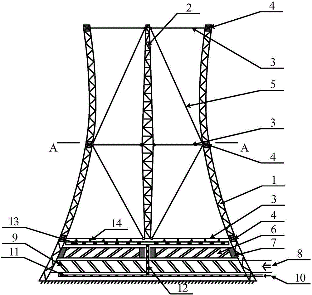 Novel grid cooling tower with crossed steel structure