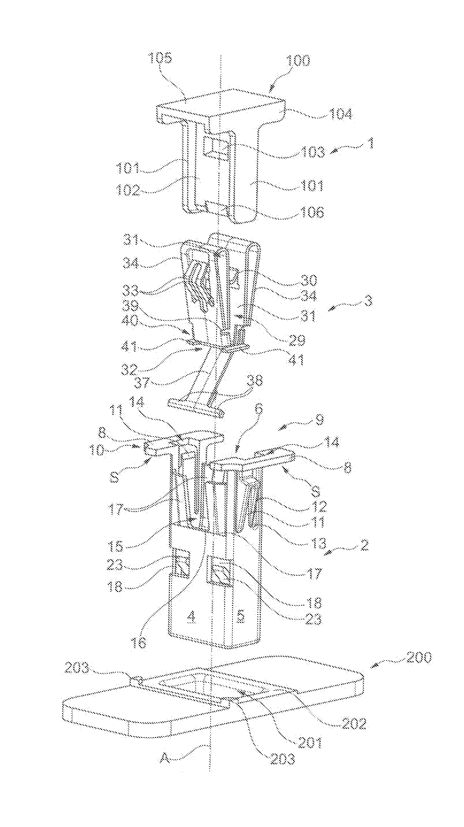 Device for fastening an object on a support plate and obtained assembly
