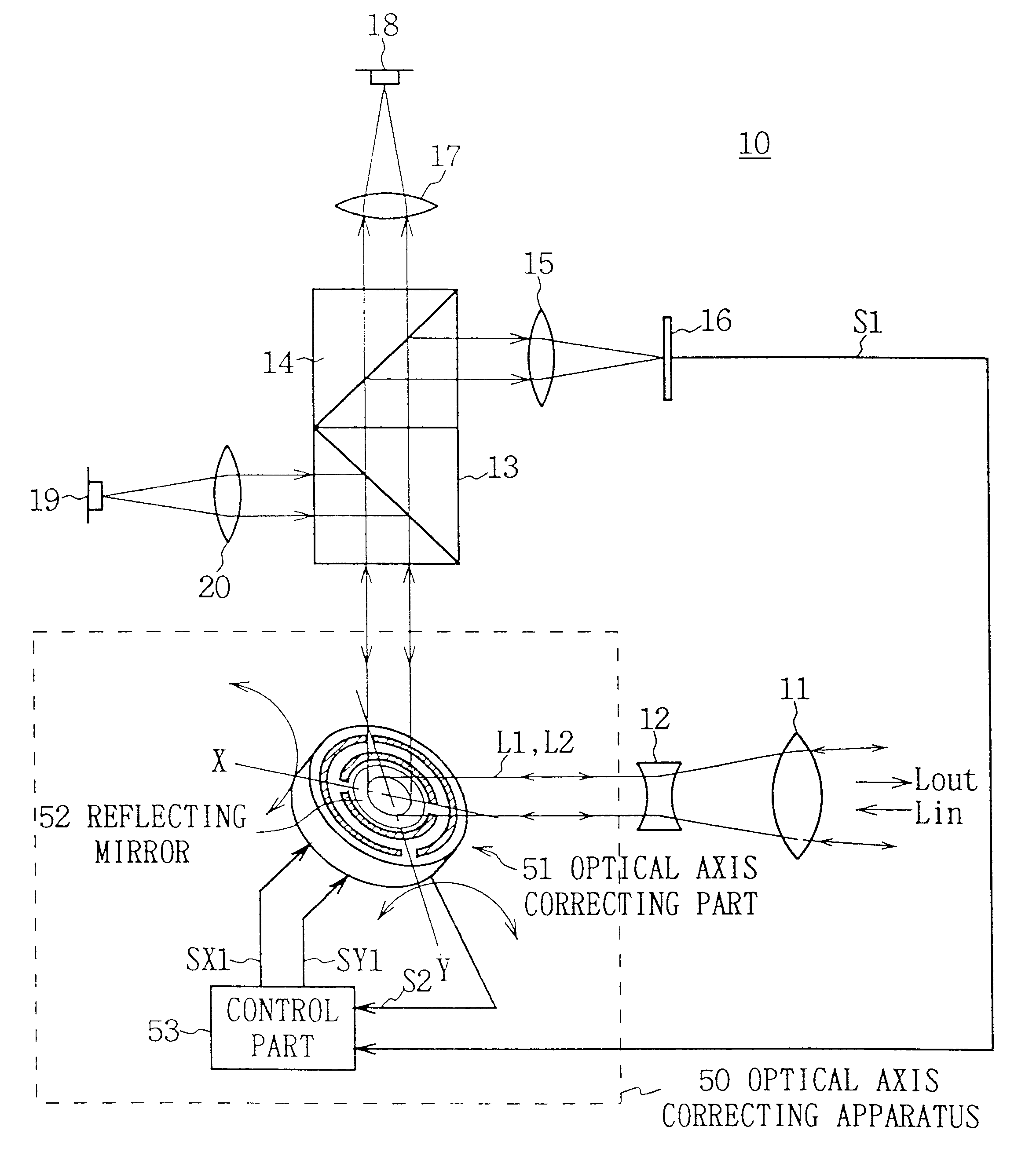 Optical axis correcting apparatus and method of correcting optical axis
