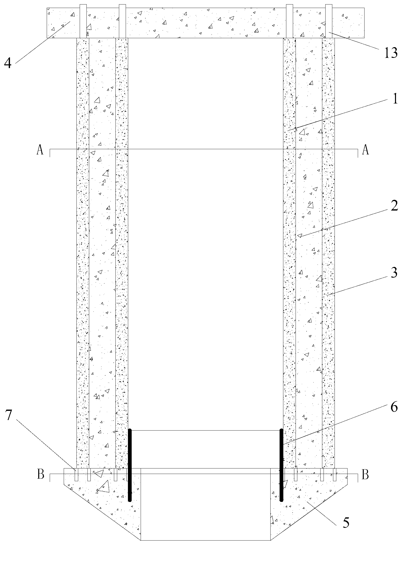 Integrally-arranged and externally-wrapped double-layered water discharging body and middle concrete combined pile and construction method
