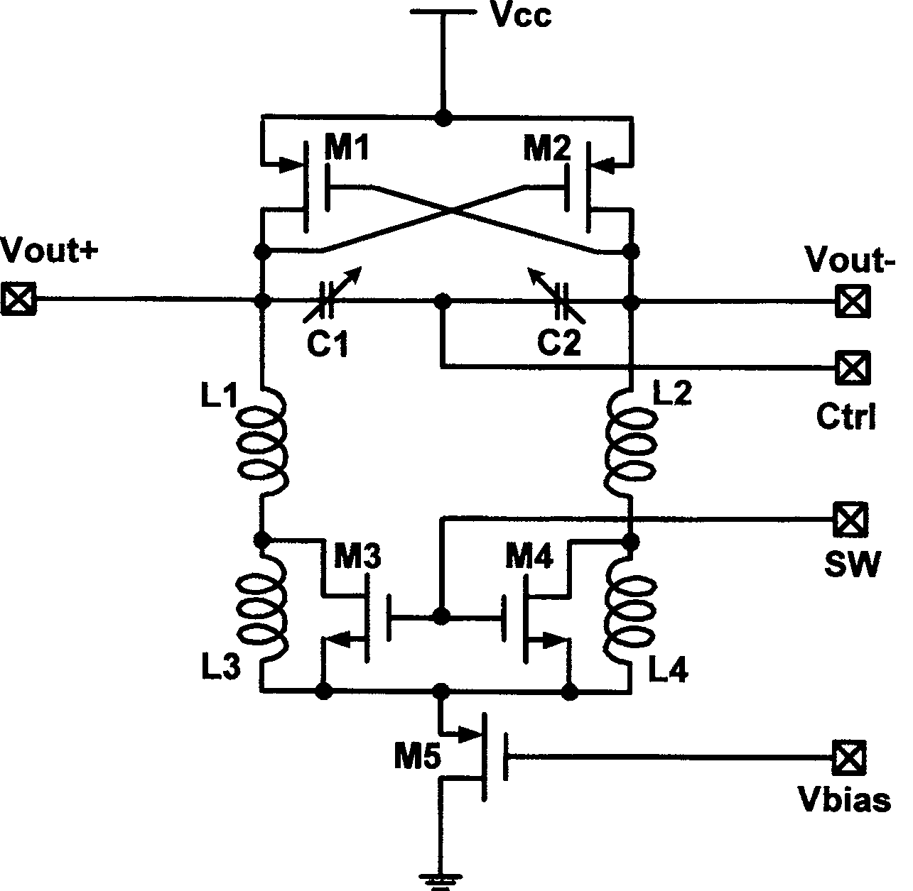 Radio frequency double-channel voltage controlled oscillator based on central tapped inductive switch