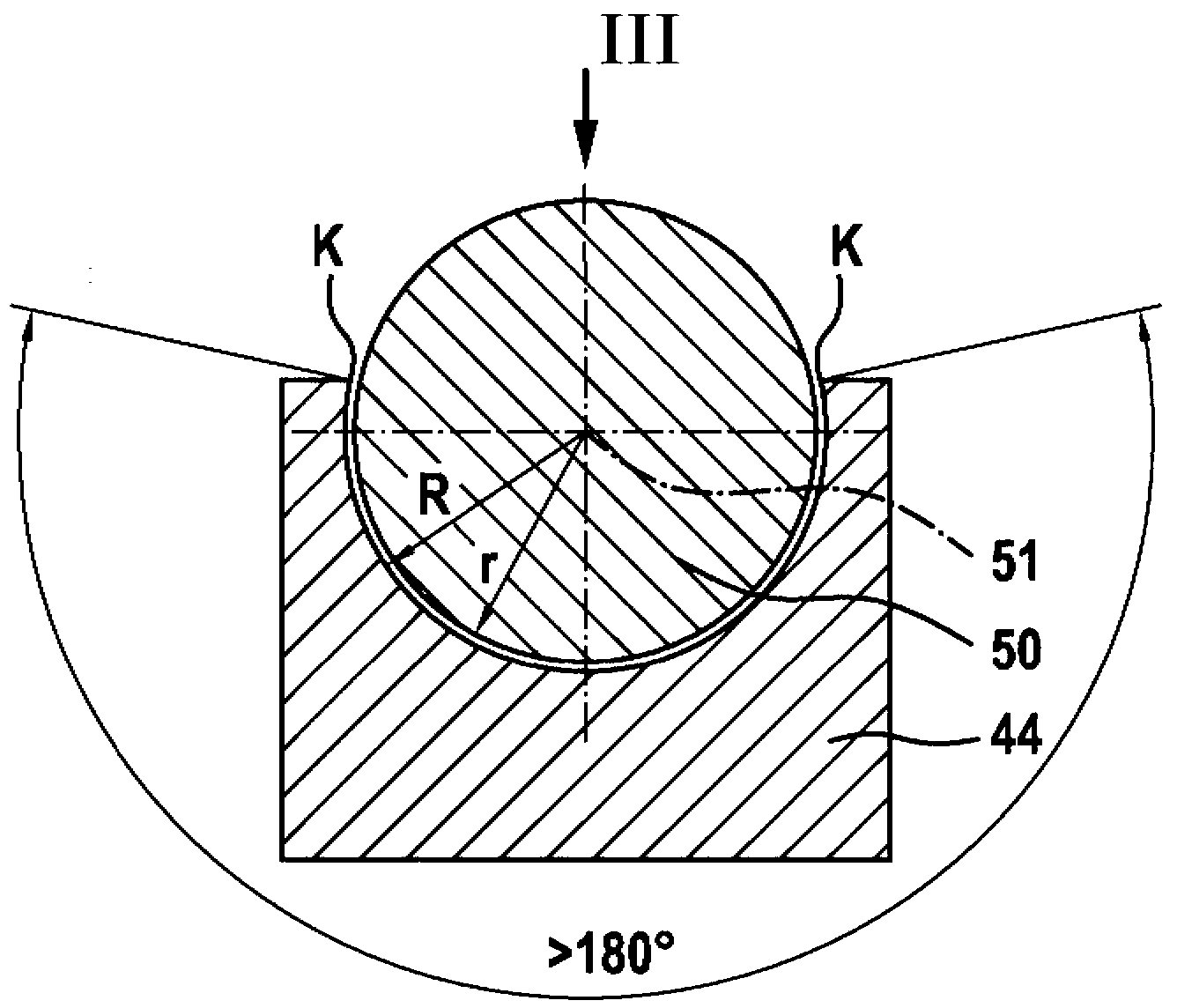 Bearing element having a roller rotatably mounted therein, in particular in the drive of a pump piston of a high-pressure fuel pump