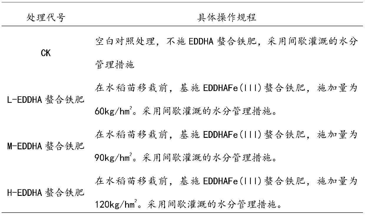 Method of safe rice planting on cadmium-contaminated rice field soil by utilizing EDDHA chelate iron fertilizer