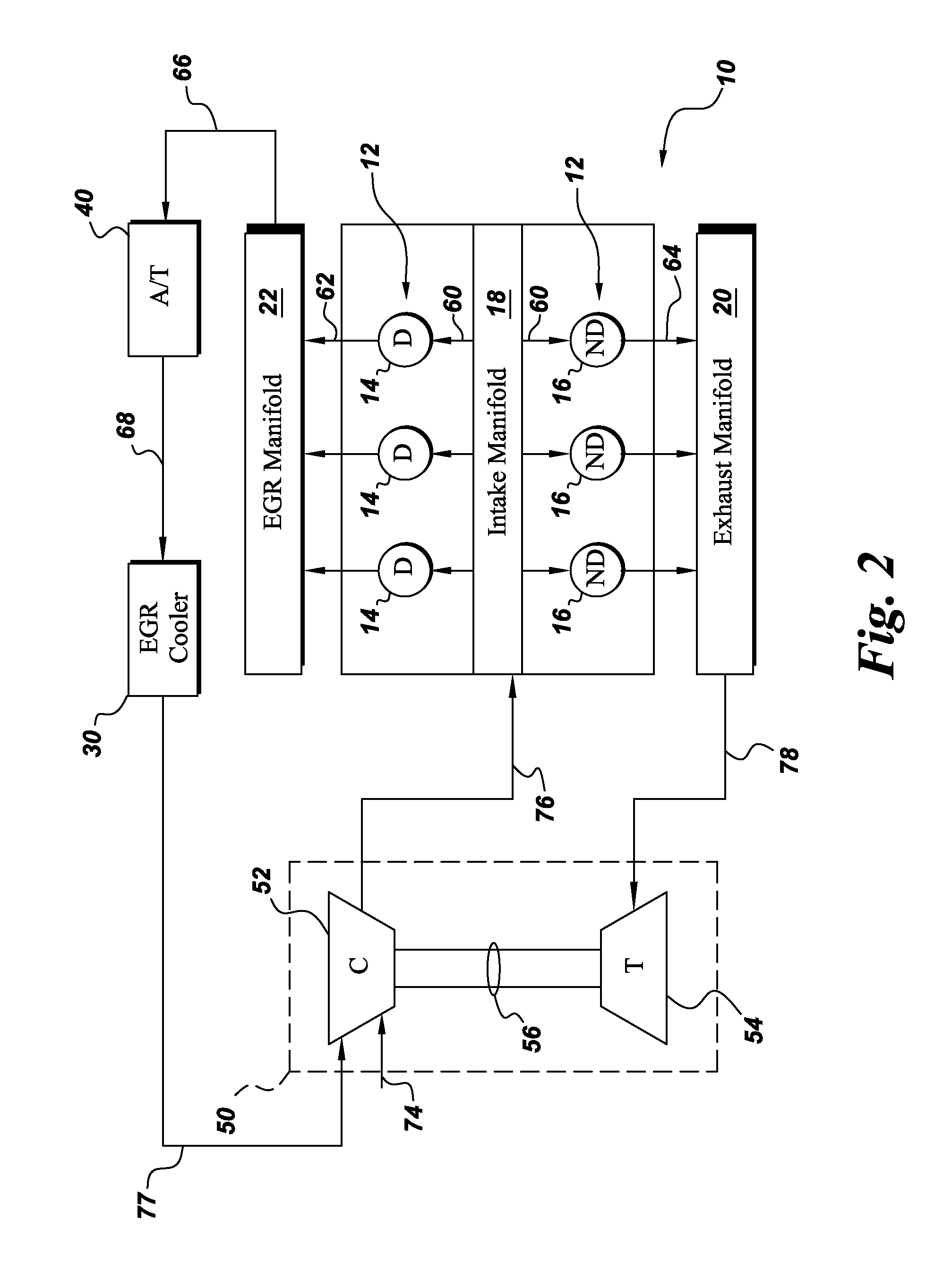 Exhaust gas recirculation in a reciprocating engine with continuously regenerating particulate trap