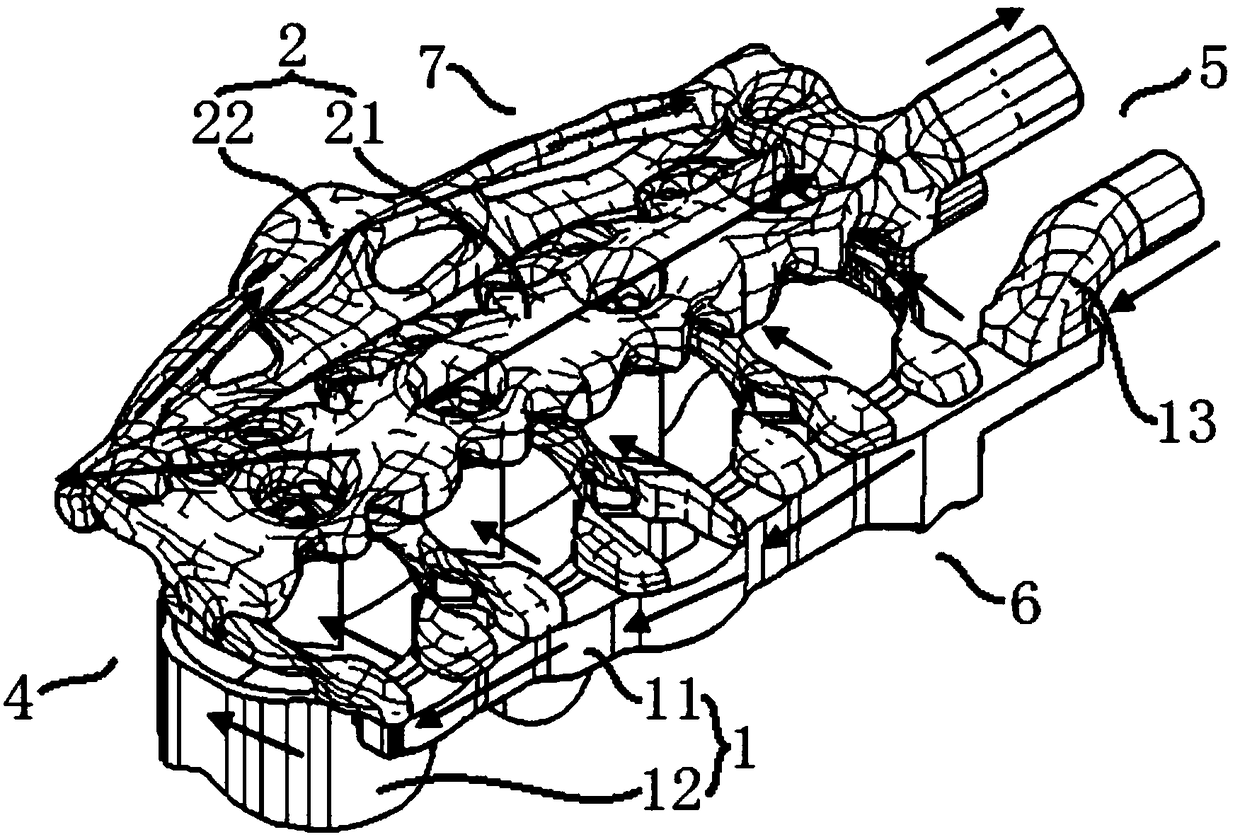 Automobile engine cooling water jacket structure integrating exhaust manifold
