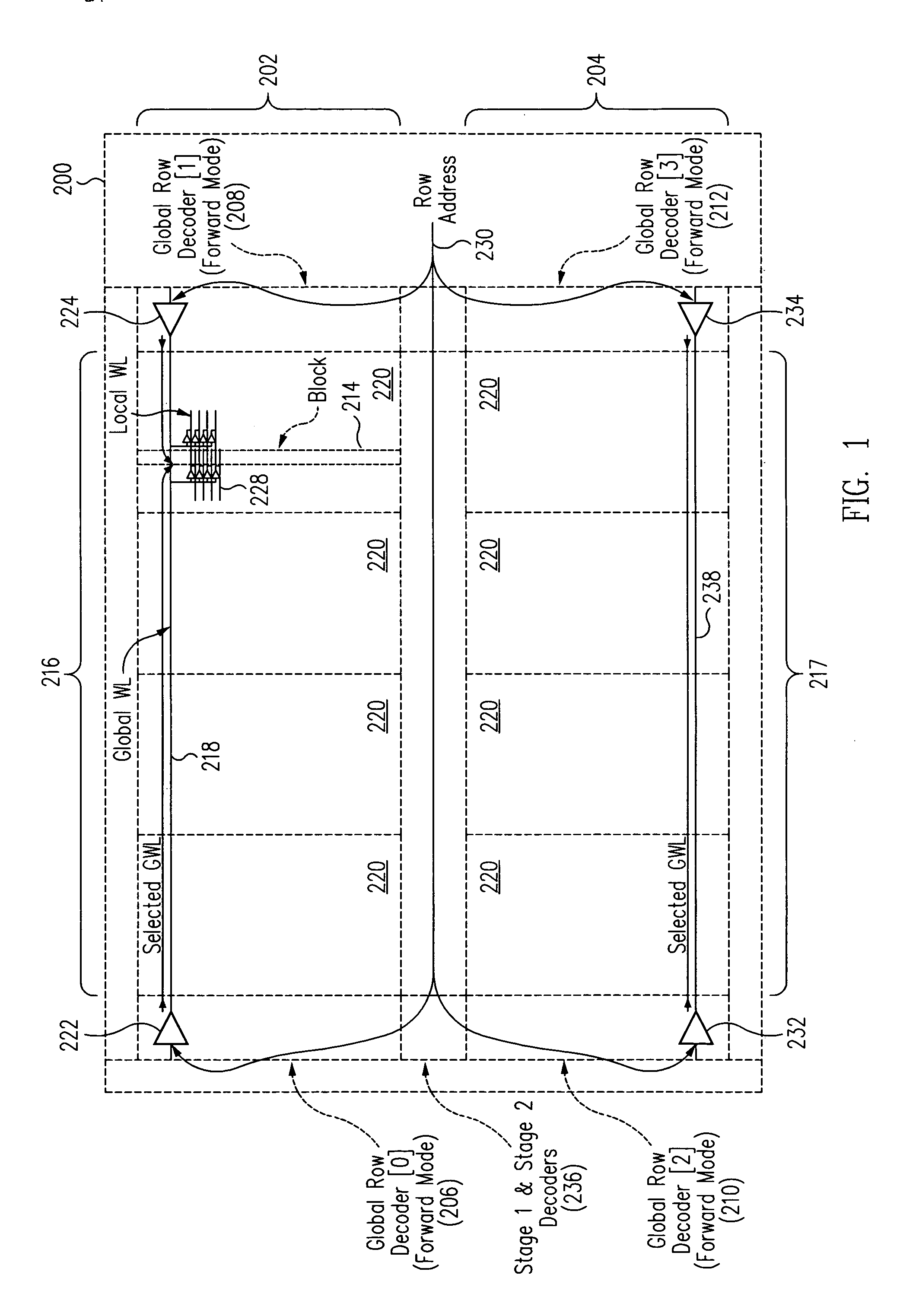 Dual-mode decoder circuit, integrated circuit memory array incorporating same, and related methods of operation