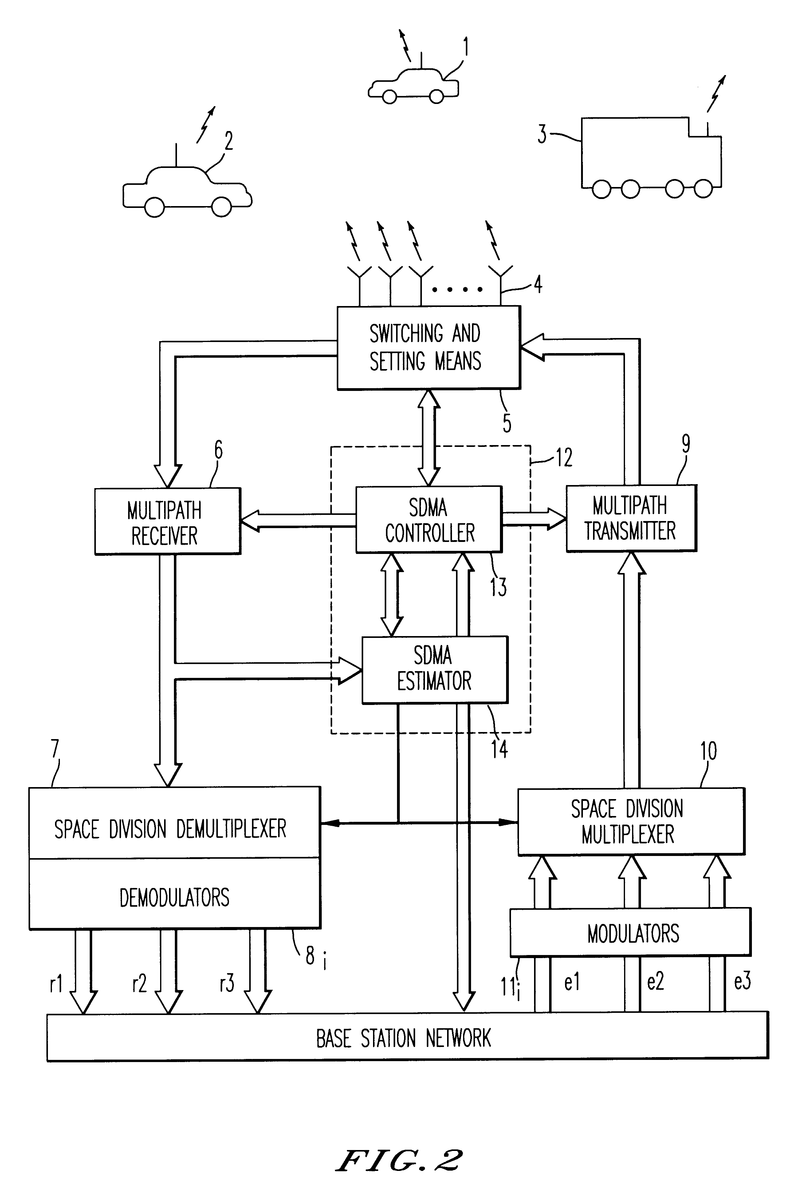 Method and device for space division multiplexing of radio signals transmitted in cellular radio communications