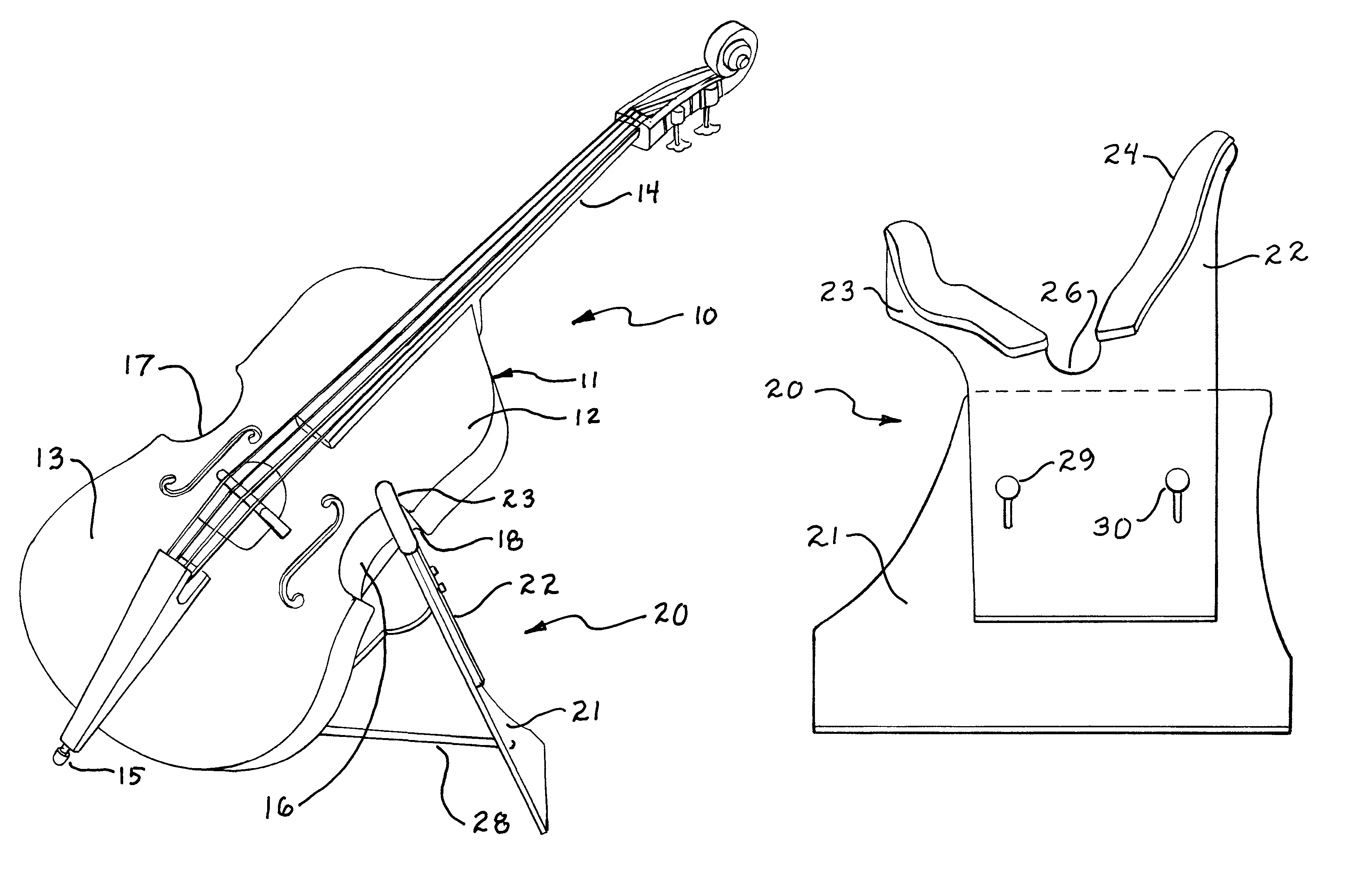 Stand and cradle for double bass and cello