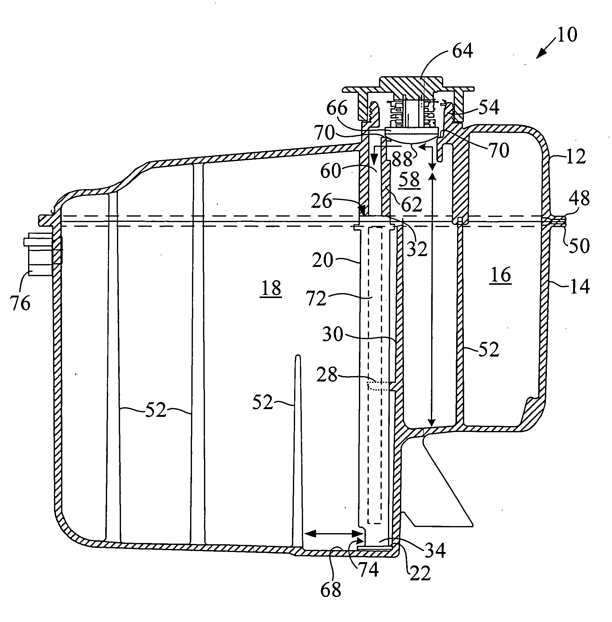 Siphon tube for a multi-chamber fluid reservoir