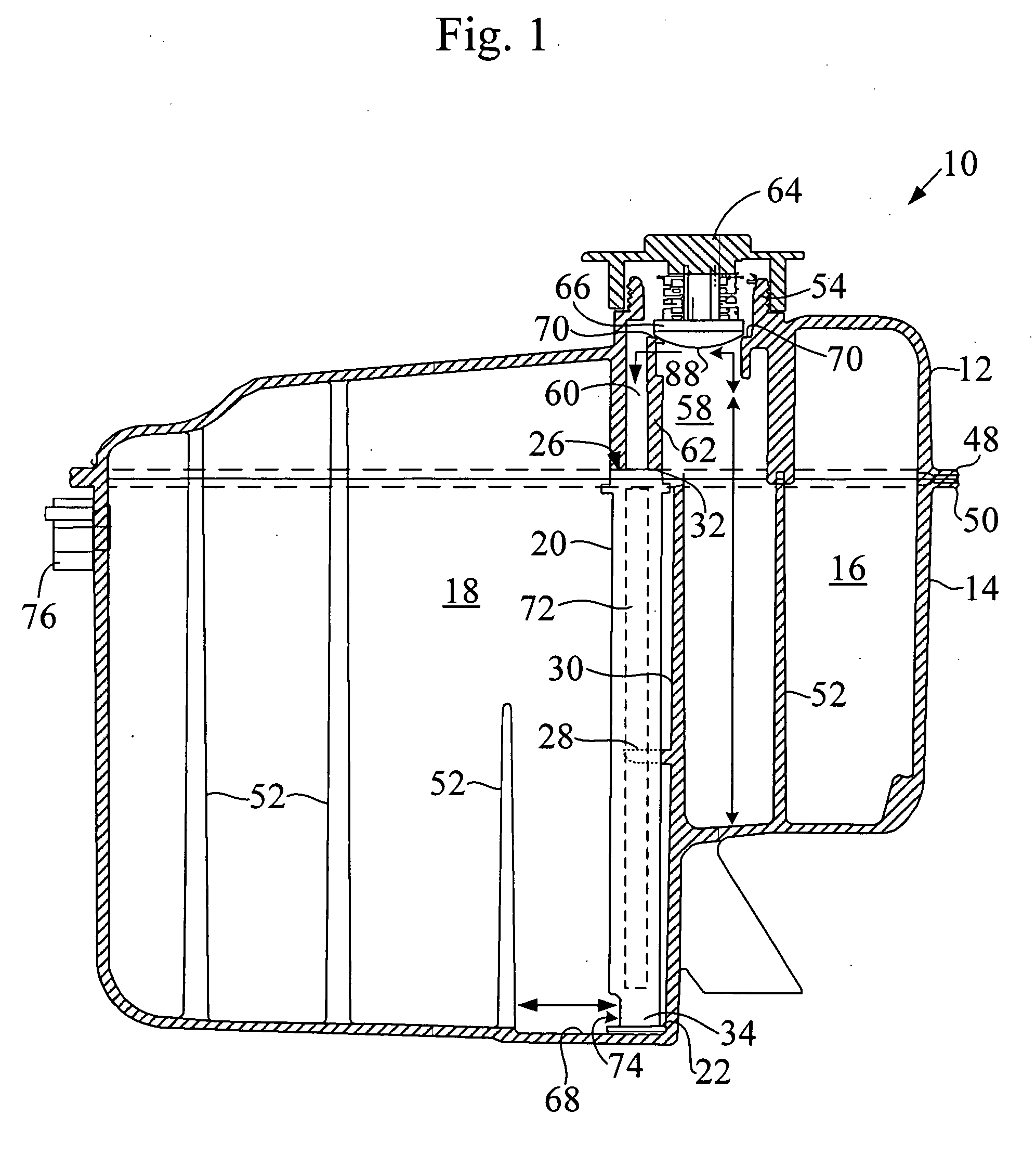 Siphon tube for a multi-chamber fluid reservoir
