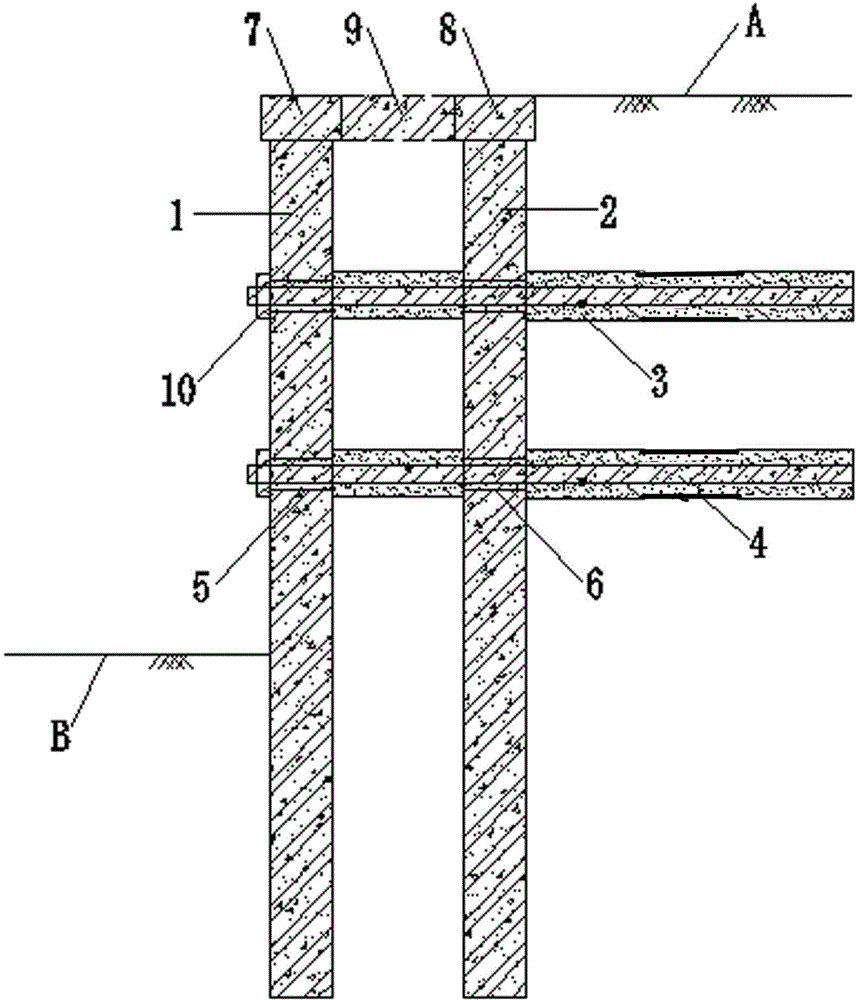 Double-row pile structure with cored horizontal rotary jet grouting pile on pile body