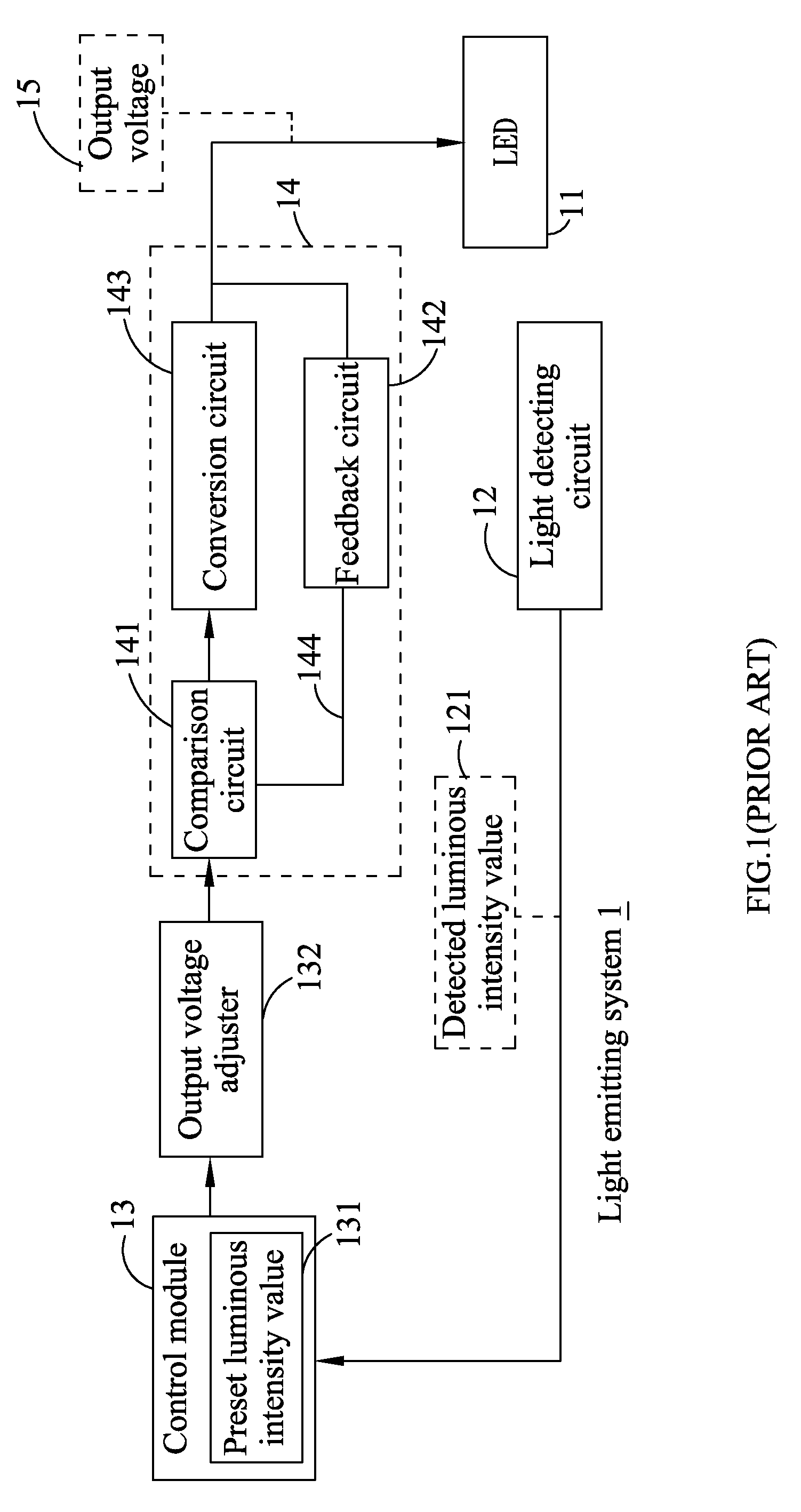 Switching converter for lighting with light intensity as feedback and light emitting apparatus using the same