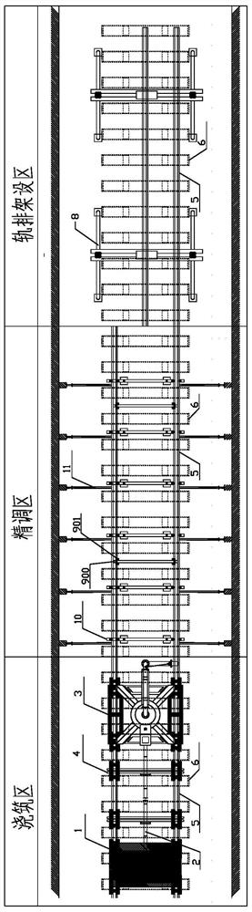 Construction method of cast-in-place ballastless track monolithic track bed in tunnel and used construction equipment