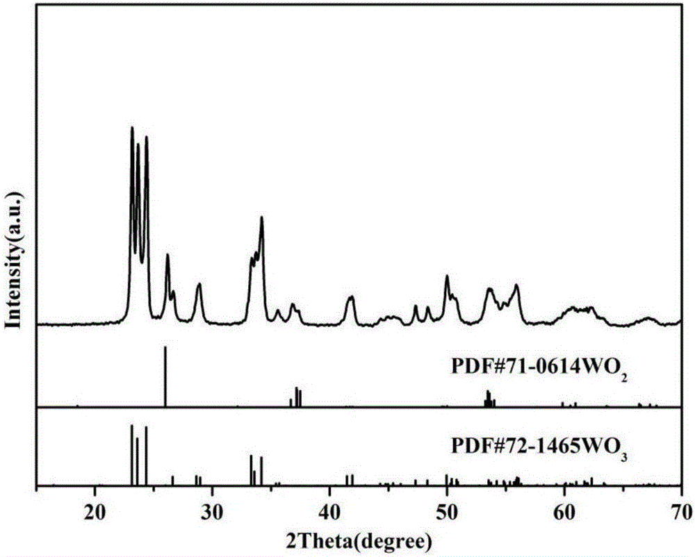Tungsten trioxide/tungsten dioxide composite material capable of being used as negative electrode of lithium ion battery and preparation method of tungsten trioxide/tungsten dioxide composite material