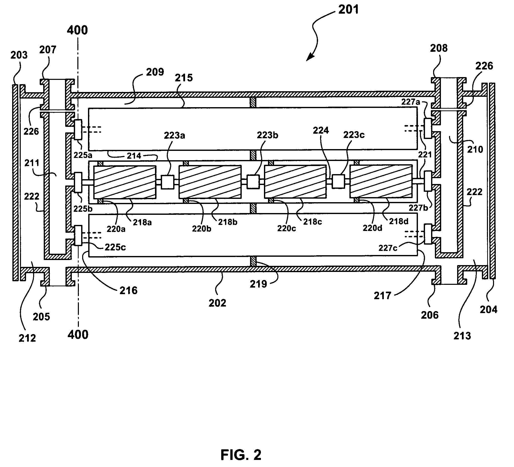 Four-port gas separation membrane module assembly