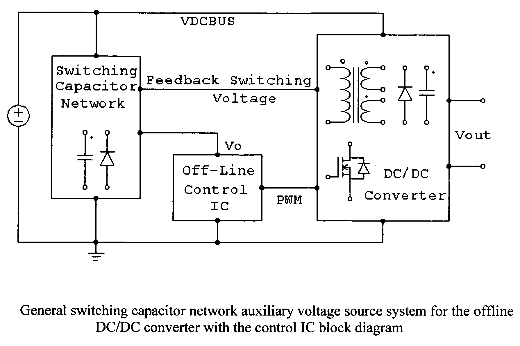 Passive switching capacitor network auxiliary voltage source for off-line IC chip and additional circuits