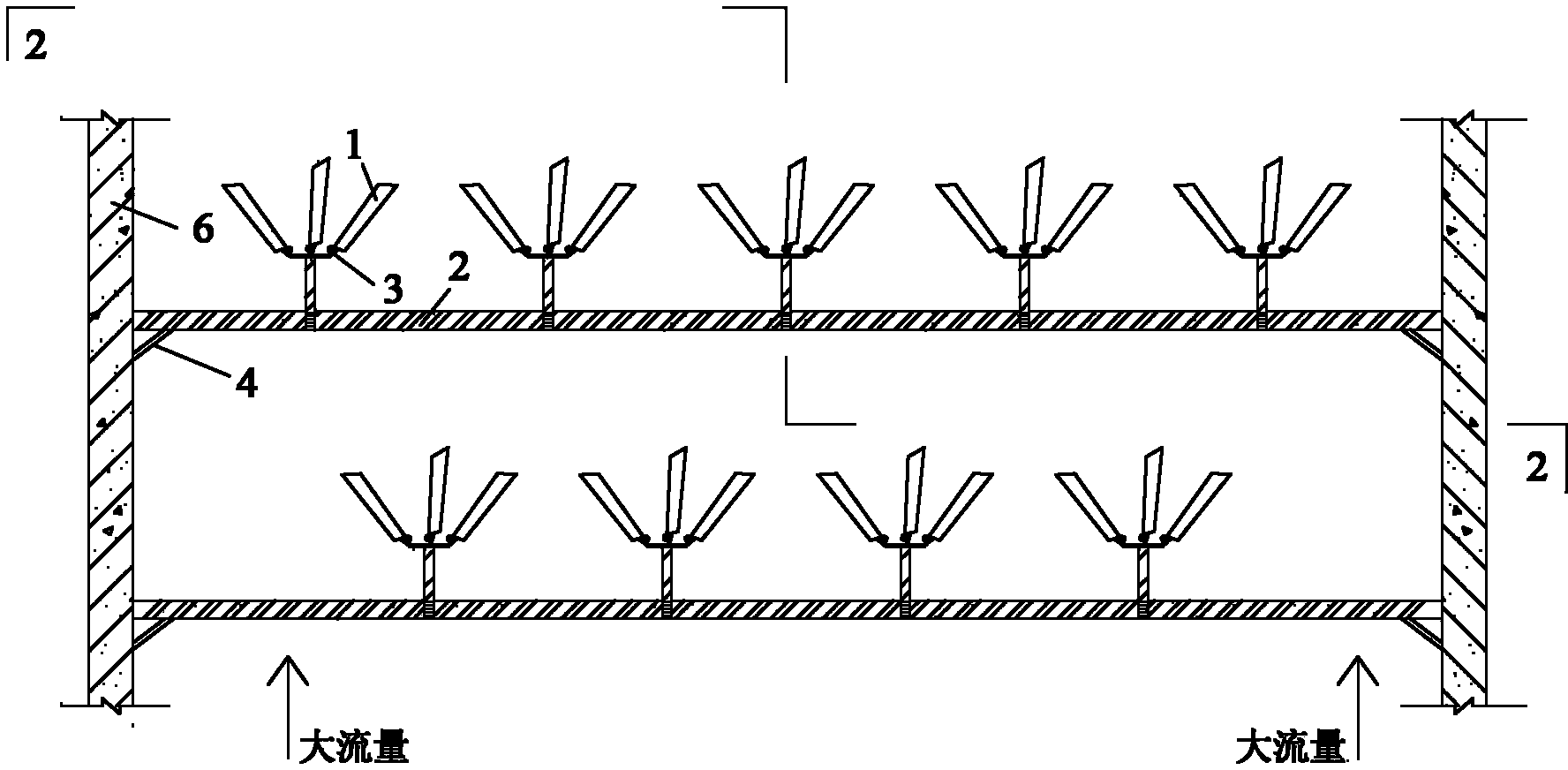 Flocculation reaction framed bent device equipped with flexibly-connected impellers