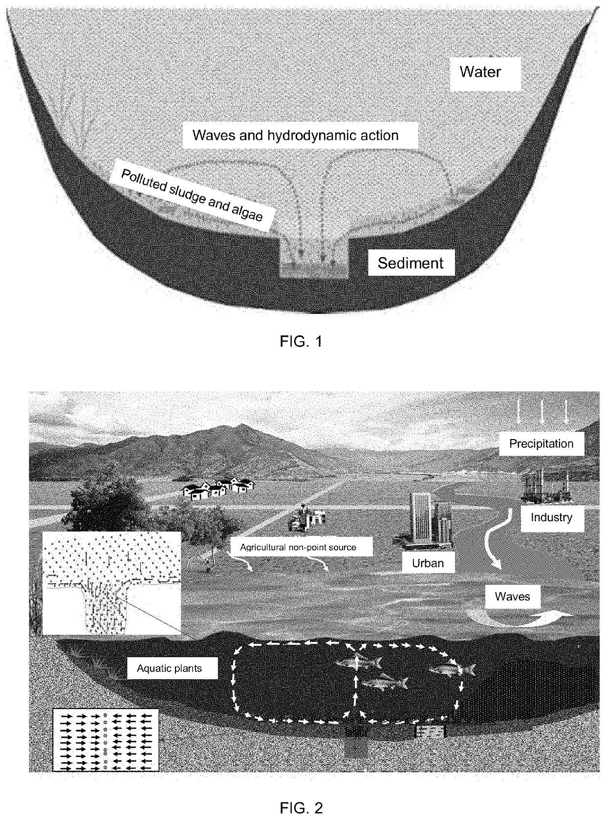 Integrated method for clearance, collection and capture of internal pollutants and algae in a surface layer of the lake bottom