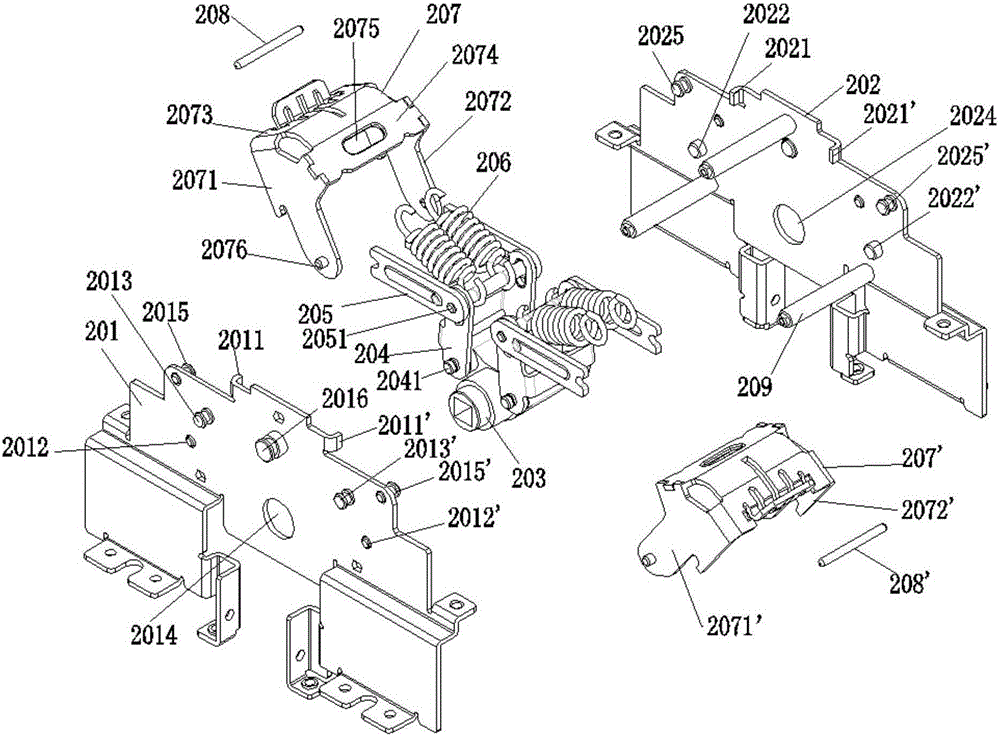 The contact mechanism of the switching device that can realize three states