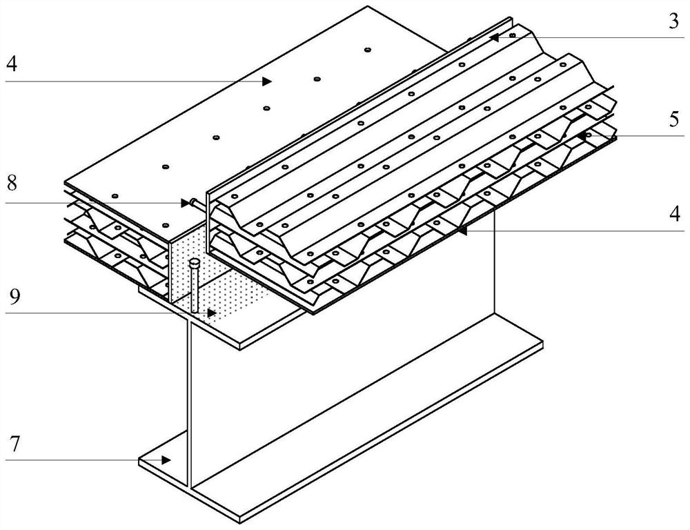 Combined shear-resistant assembled beam-slab combination system based on orthogonal corrugated steel plate bending-resistant tie composite floor slab