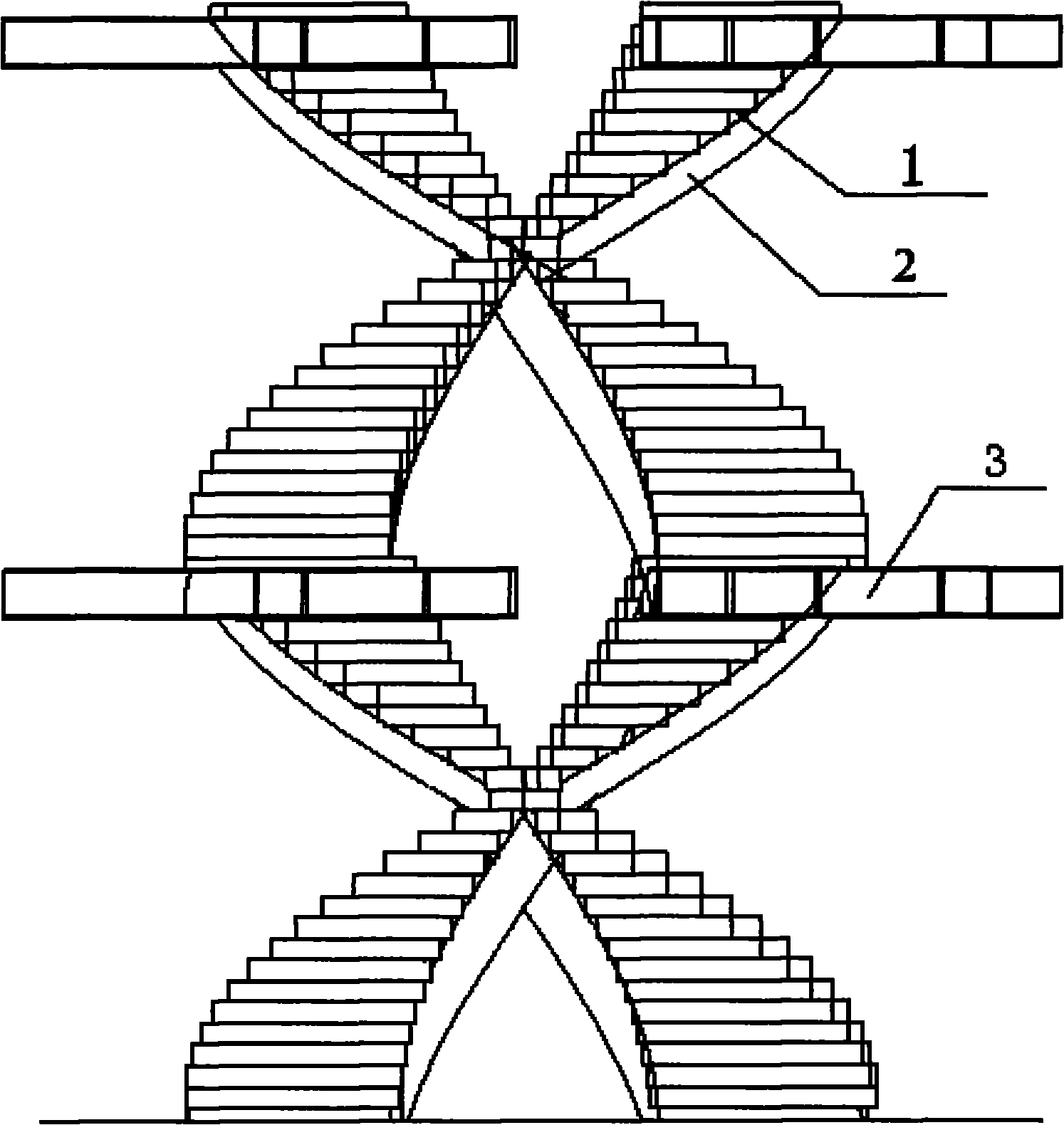 Method for manufacturing double-spiral steel staircase without middle standing pillar