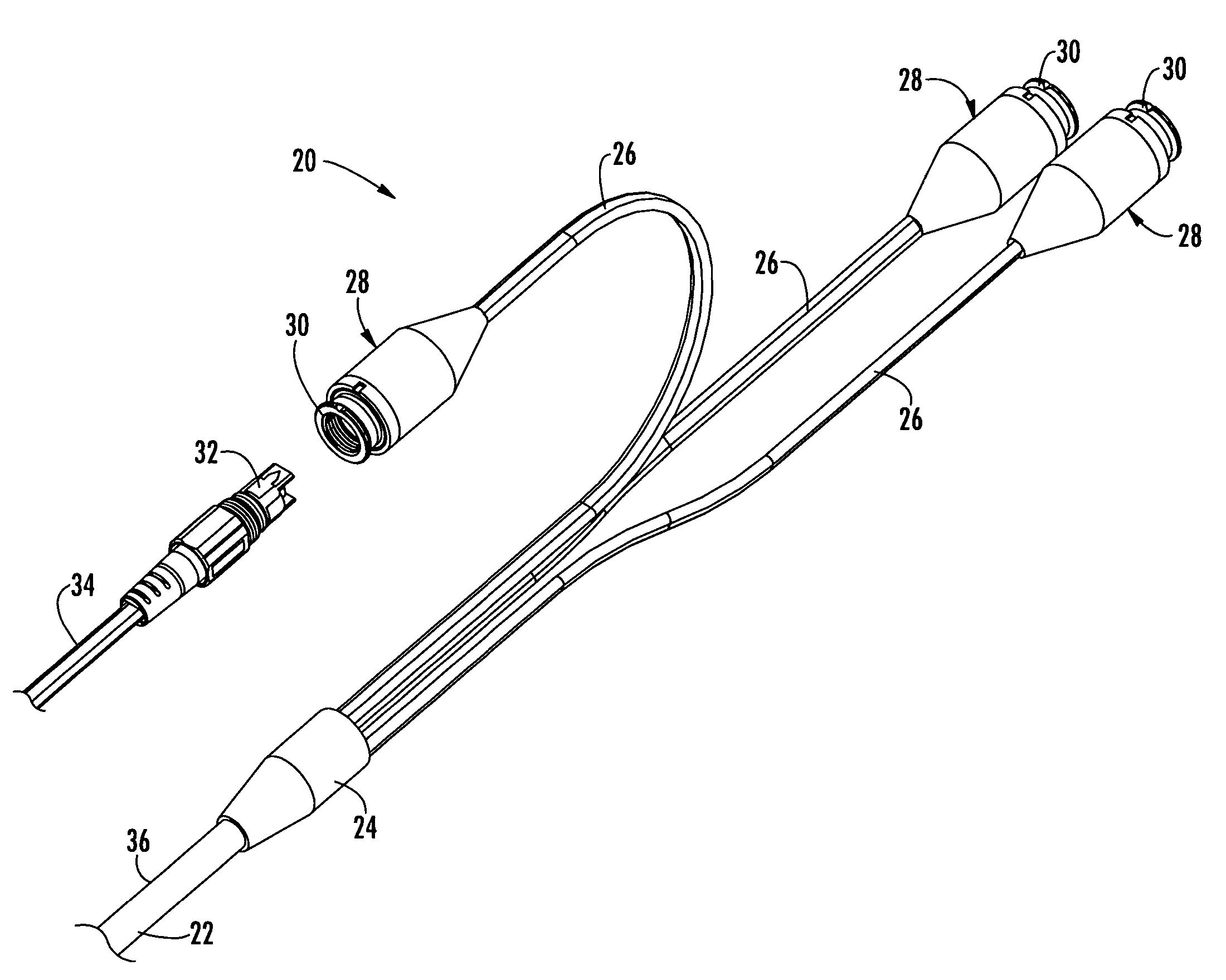 Tether assembly having individual connector ports
