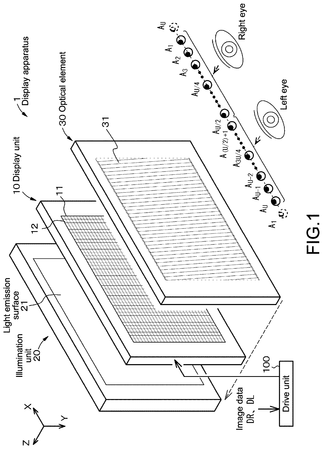 Display apparatus, optical element, and electronic apparatus