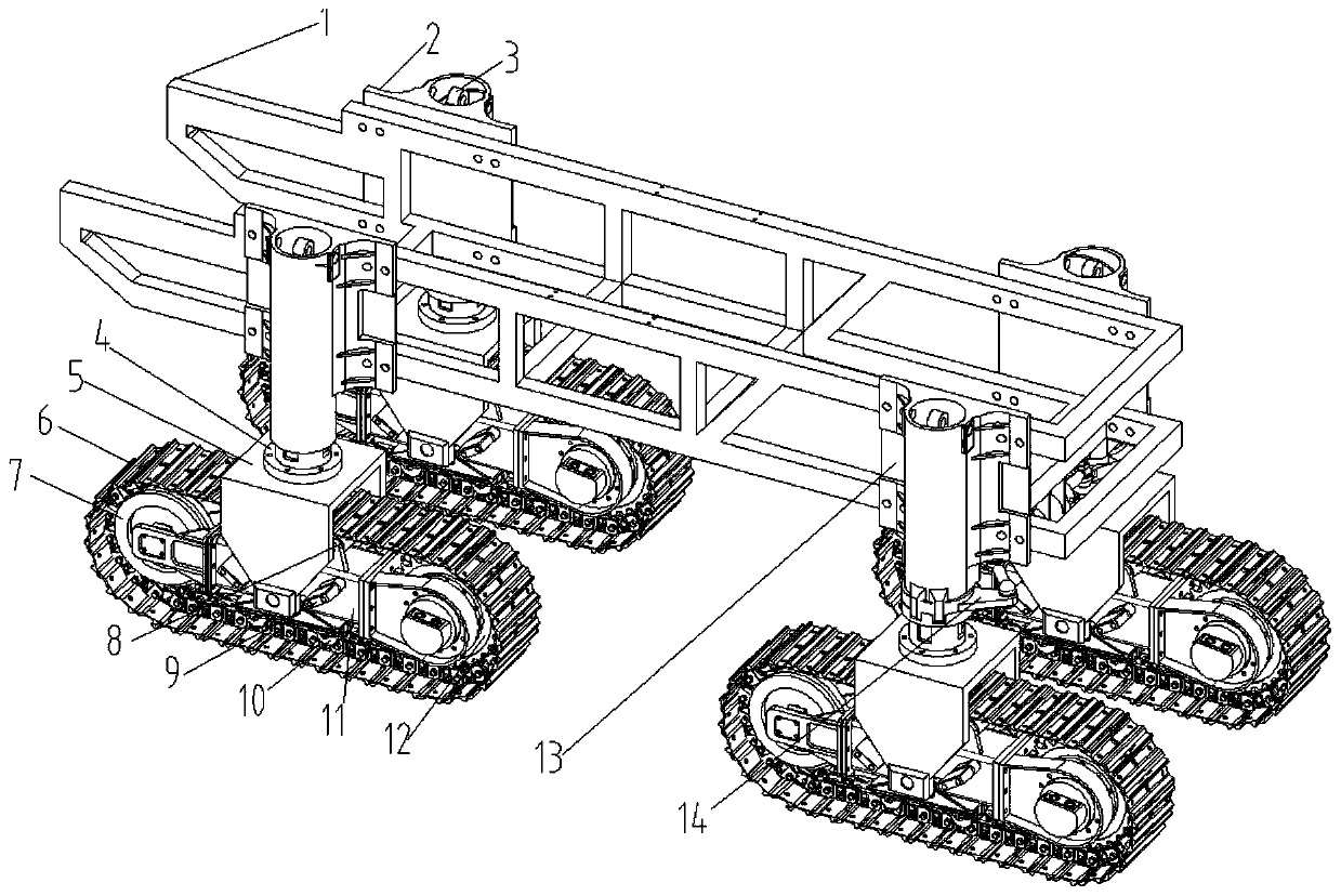 All-terrain four-caterpillar-band chassis and agricultural machine