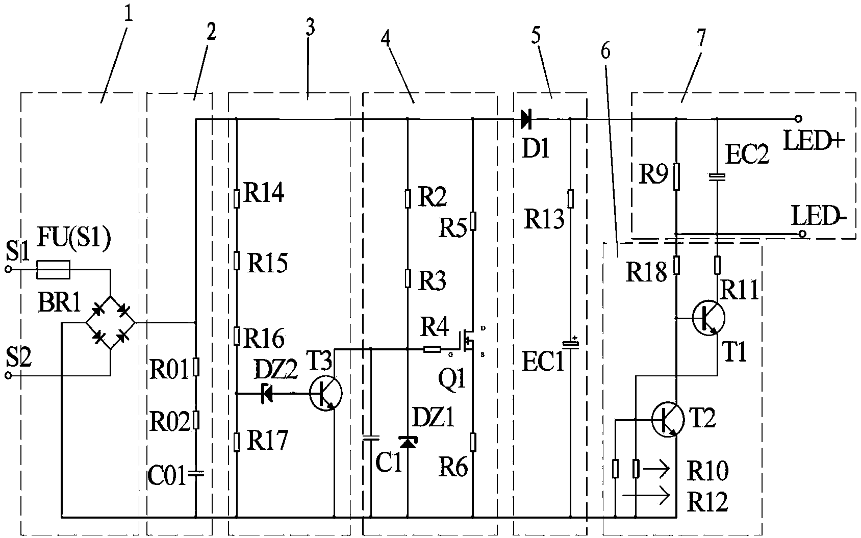 Low-cost separated component dimming circuit of LED light source