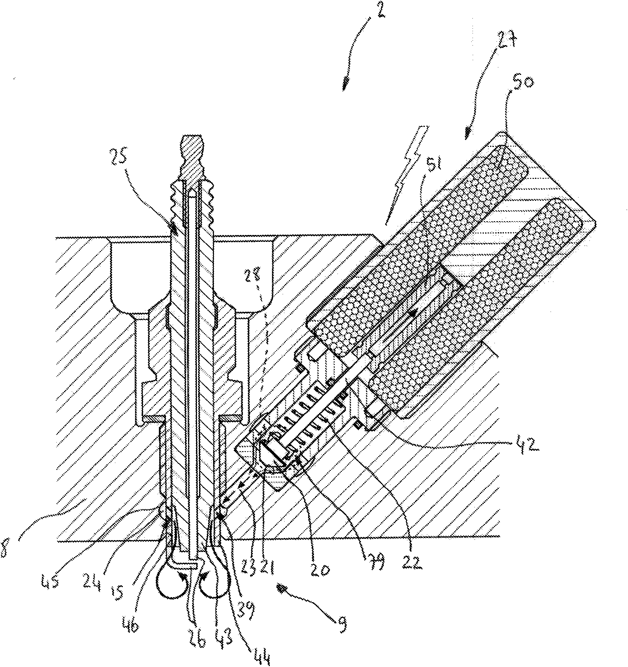 High-pressure stratification and spark ignition device for an internal combustion engine