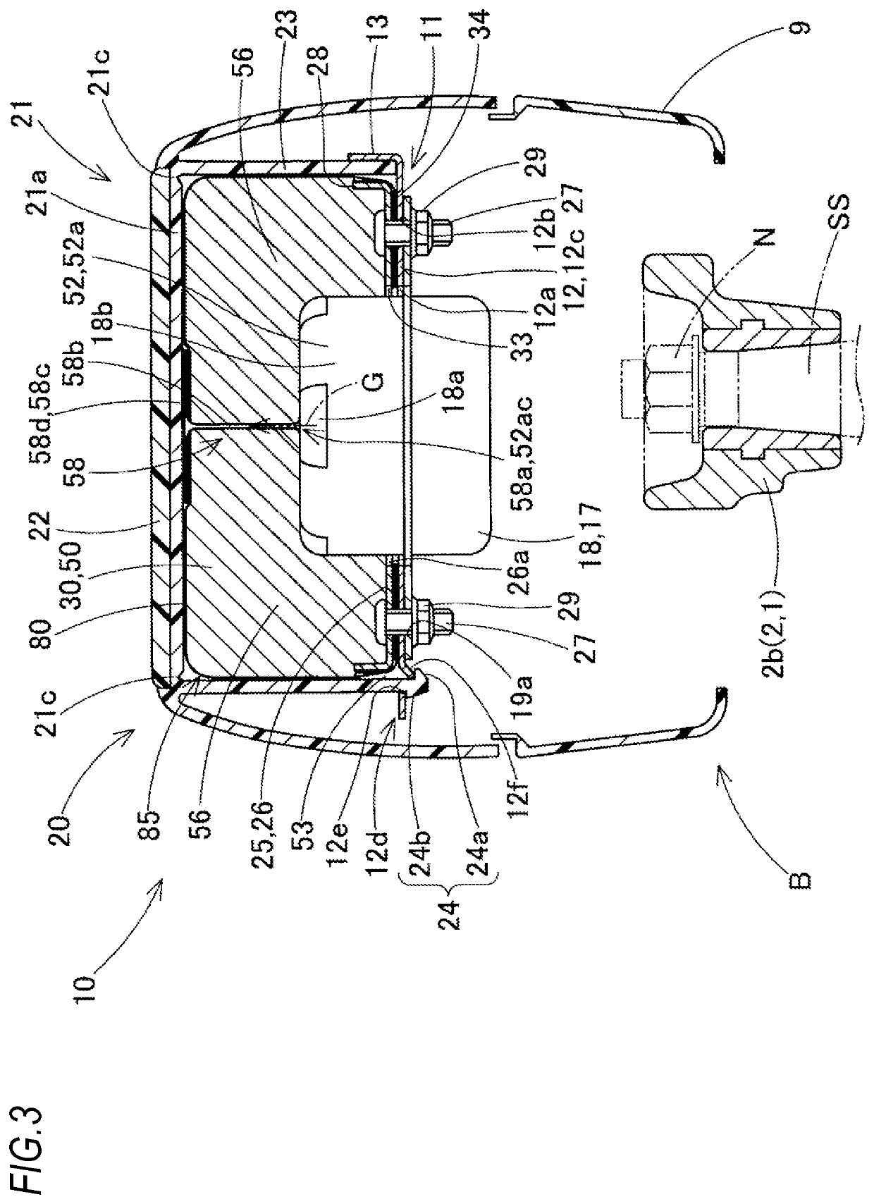 Completely folded body of airbag and folding method for same