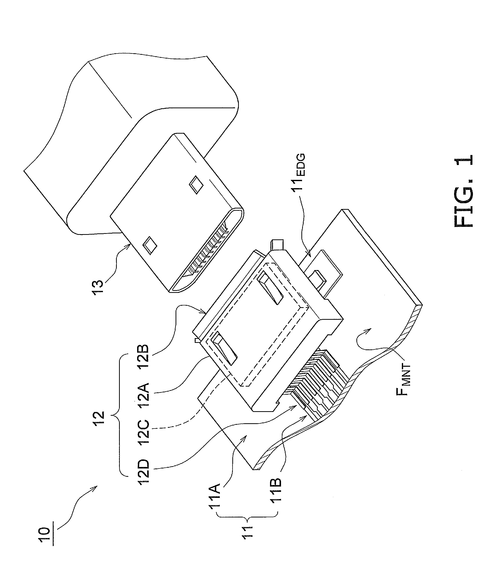 Receptacle structure, printed wiring board structure, and electronic device