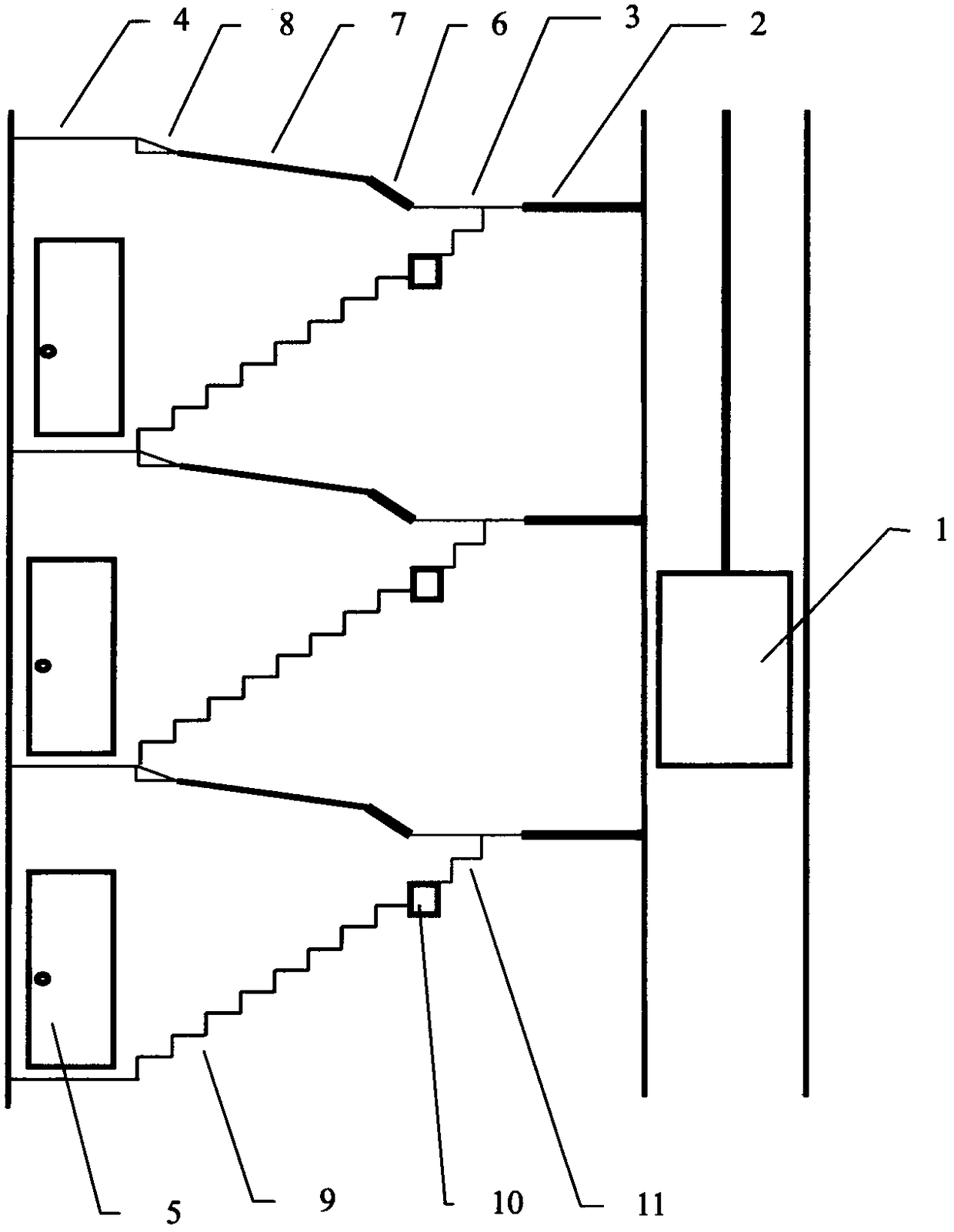 Multi-section barrier-free door-entering externally-hung elevator for large-half-floor platform