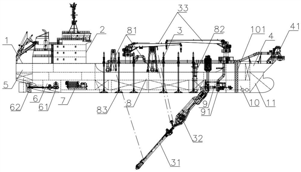 Full-electric drive self-propelled trailing suction hopper dredger with dredging and measuring integrated system