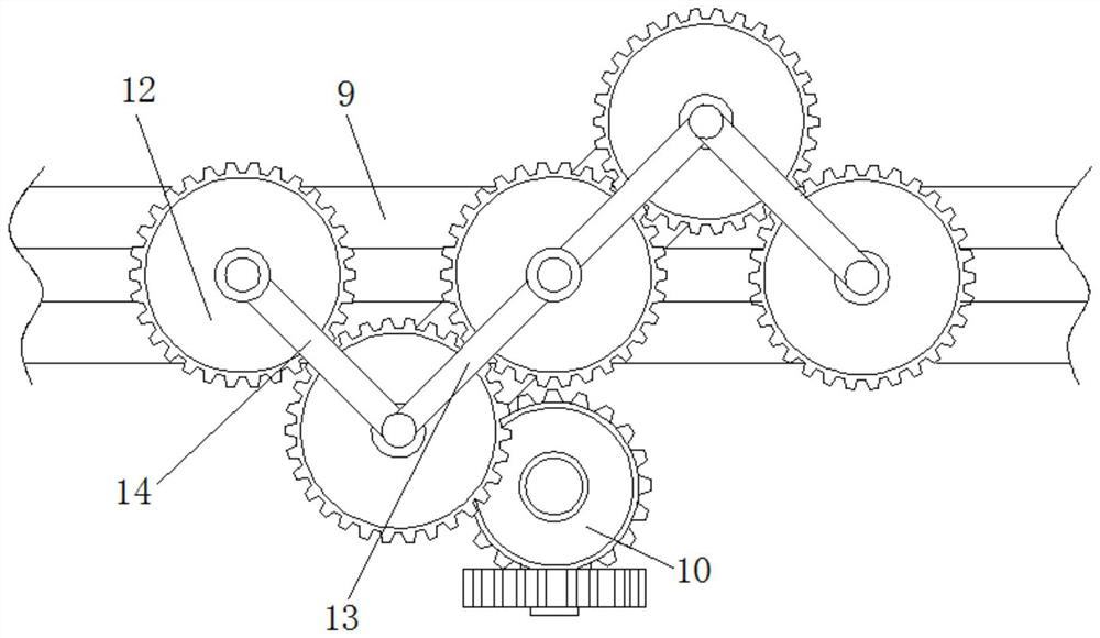 Fabric finishing, drying and stretching device based on gear transmission