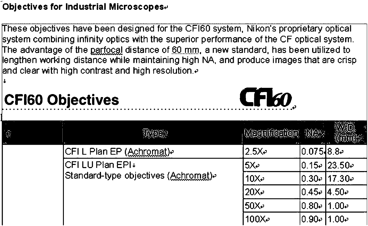 a caf free  <sub>2</sub> 10× long working distance plan apochromatic metallographic microscope objective