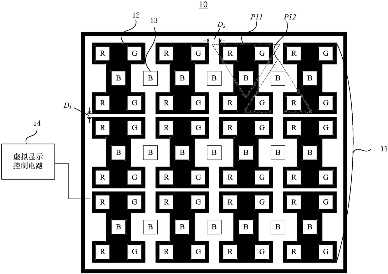 Virtual LED display module based on three-color H-shaped LED chips and two-time frequency display method