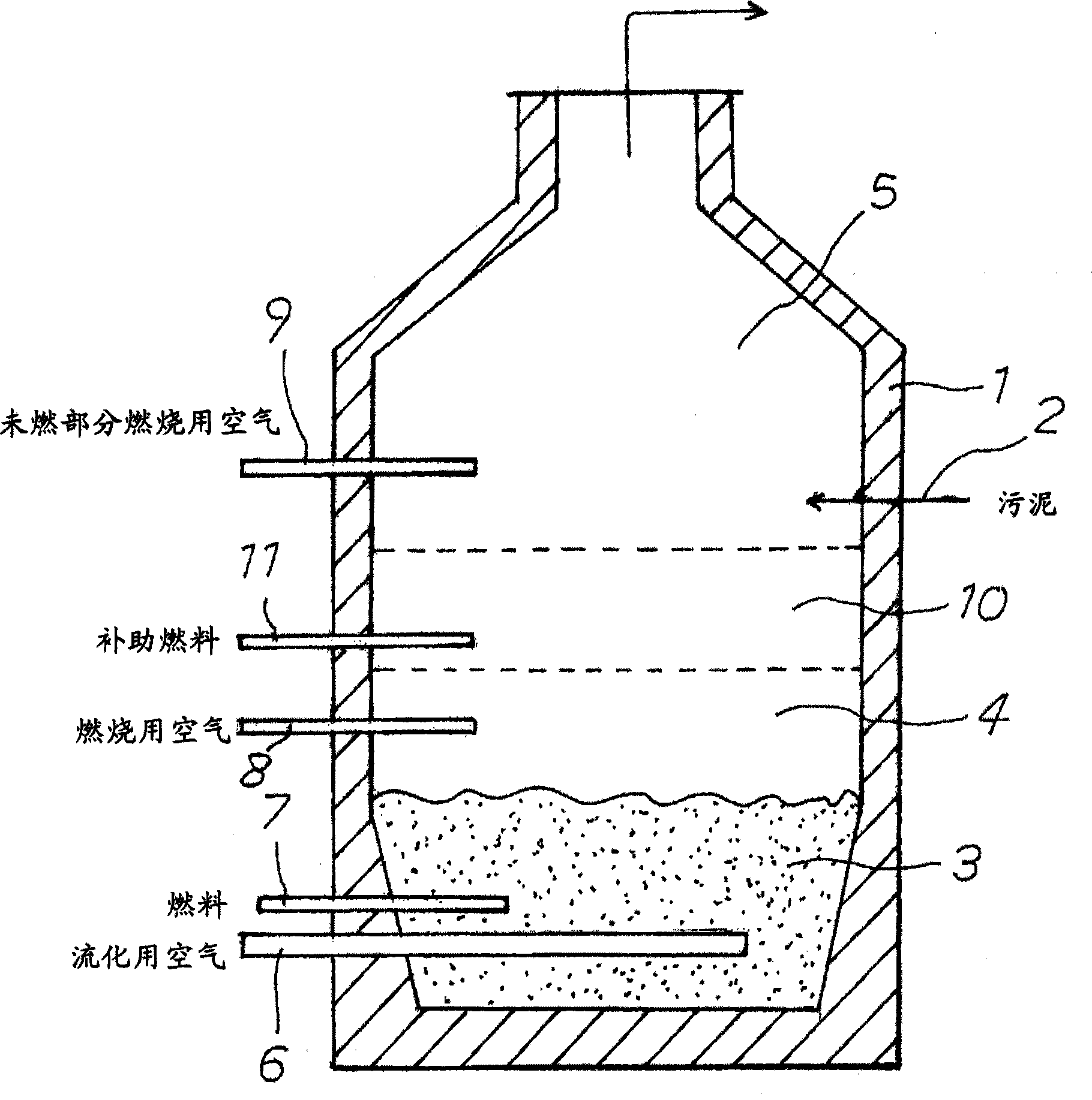 Fluidized-bed incinerator and method of fluidized-bed incineration of sludge with the same