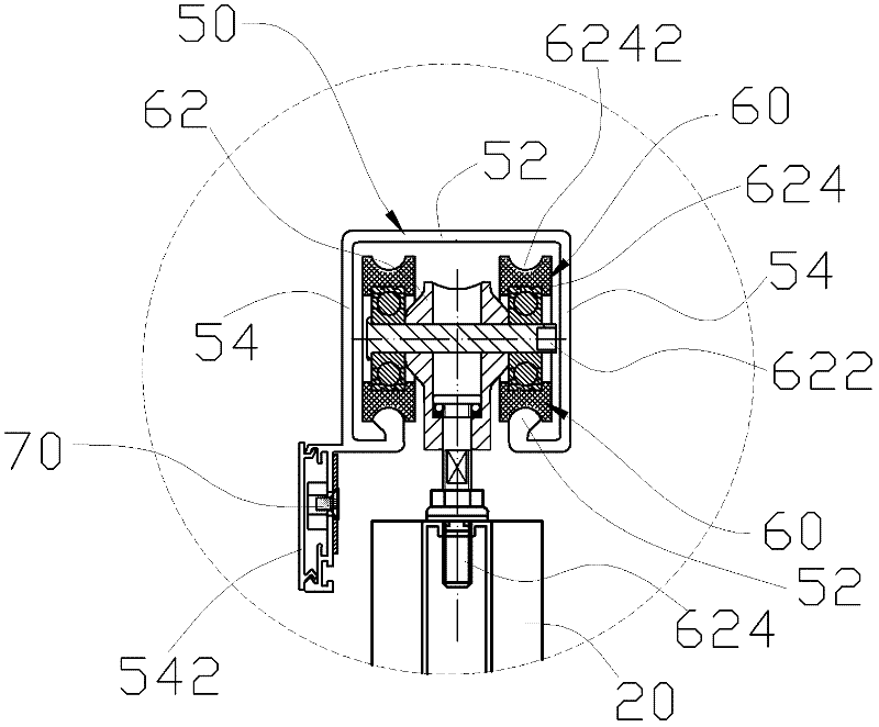 Hanging wheel device on top part of door body