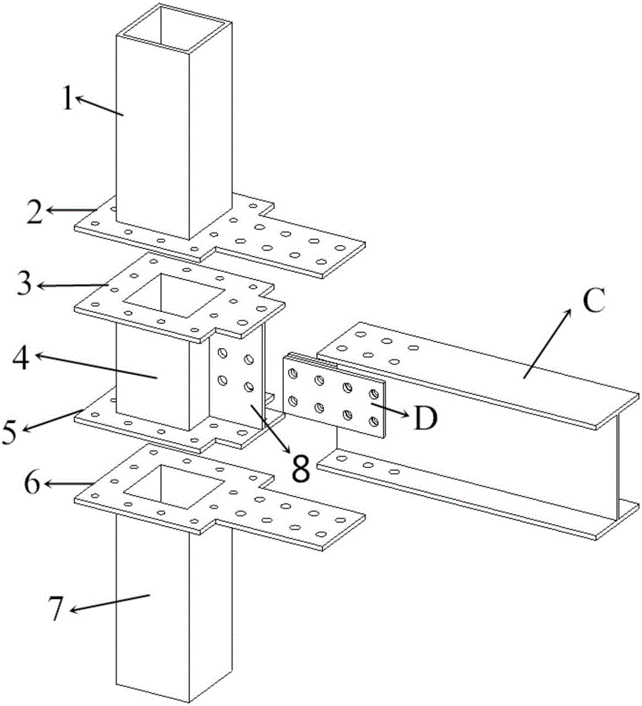 Fabricated beam-column bolt joint connection device with cover plate and double flanges