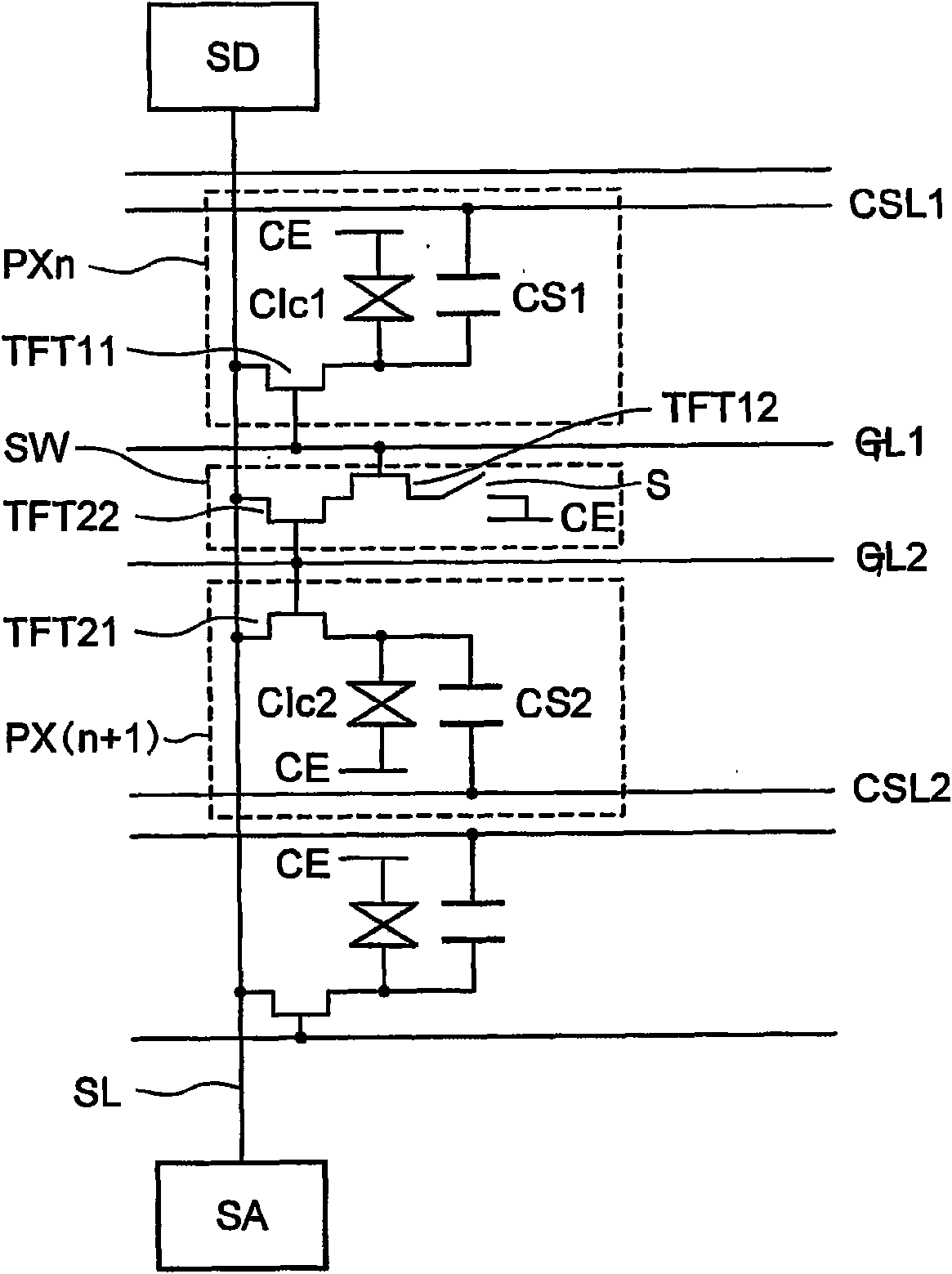 Active matrix display apparatus with touch sensing function