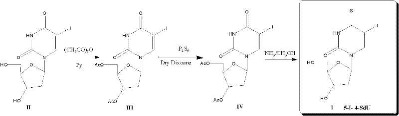 5-iodine-4-sulfur-2'-deoxyuridine, and derivatives and synthetic method thereof