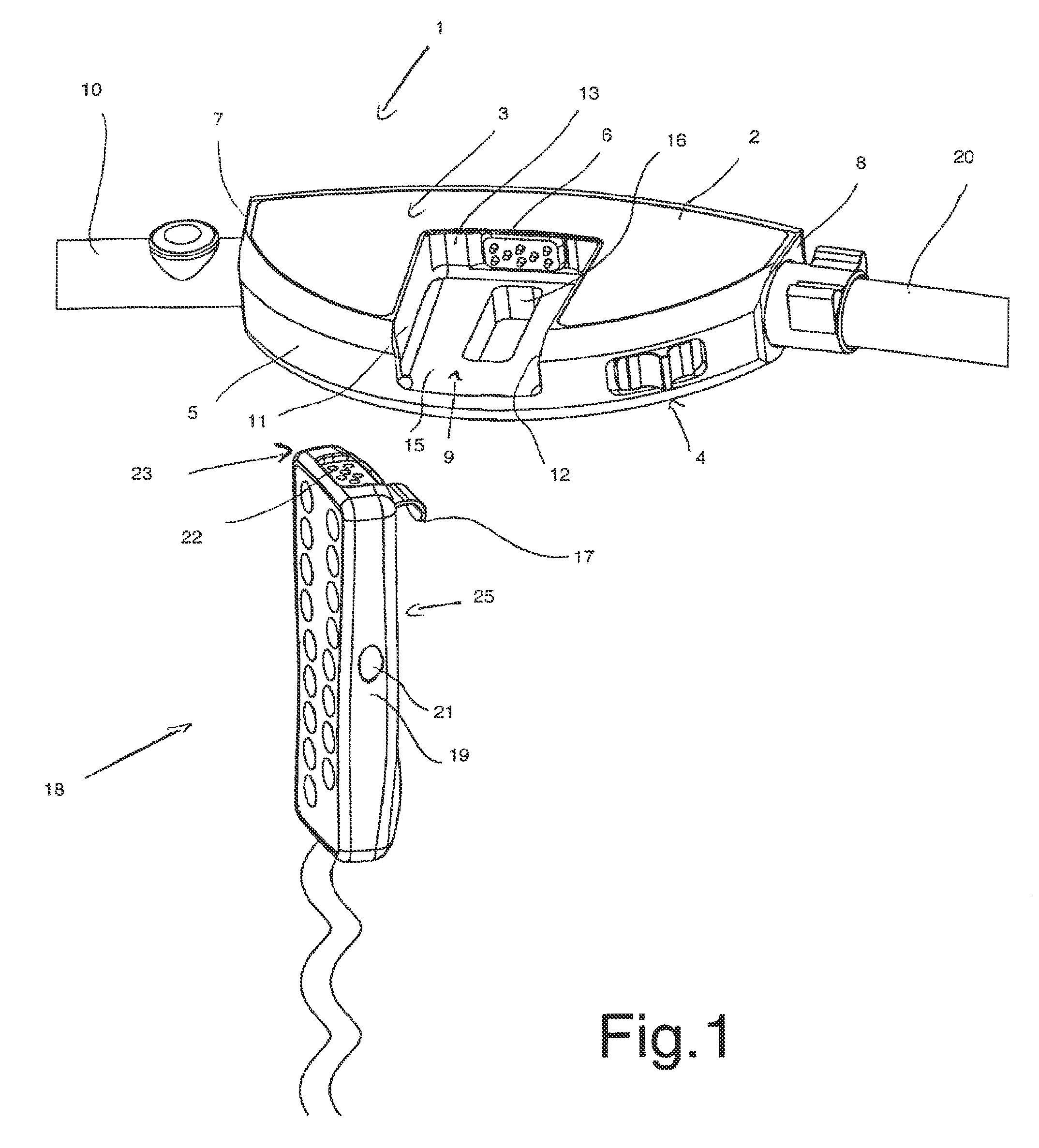 Guide device for a motorized table comprising a unit that groups the table controls together