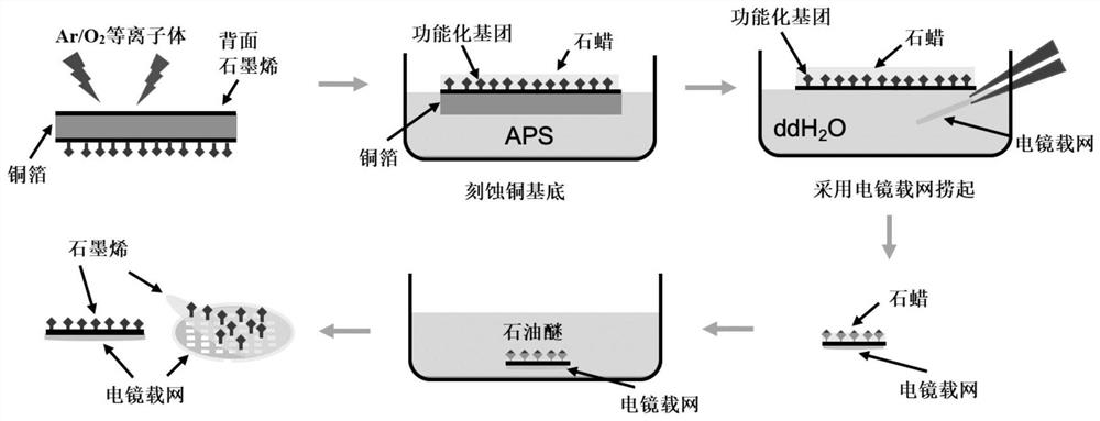 Preparation method of electrically functionalized graphene electron microscope grid