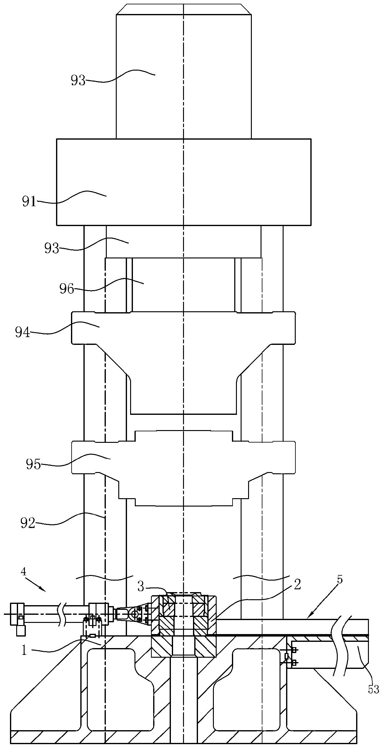 Module holder moving device of vertical extruder and vertical extruder