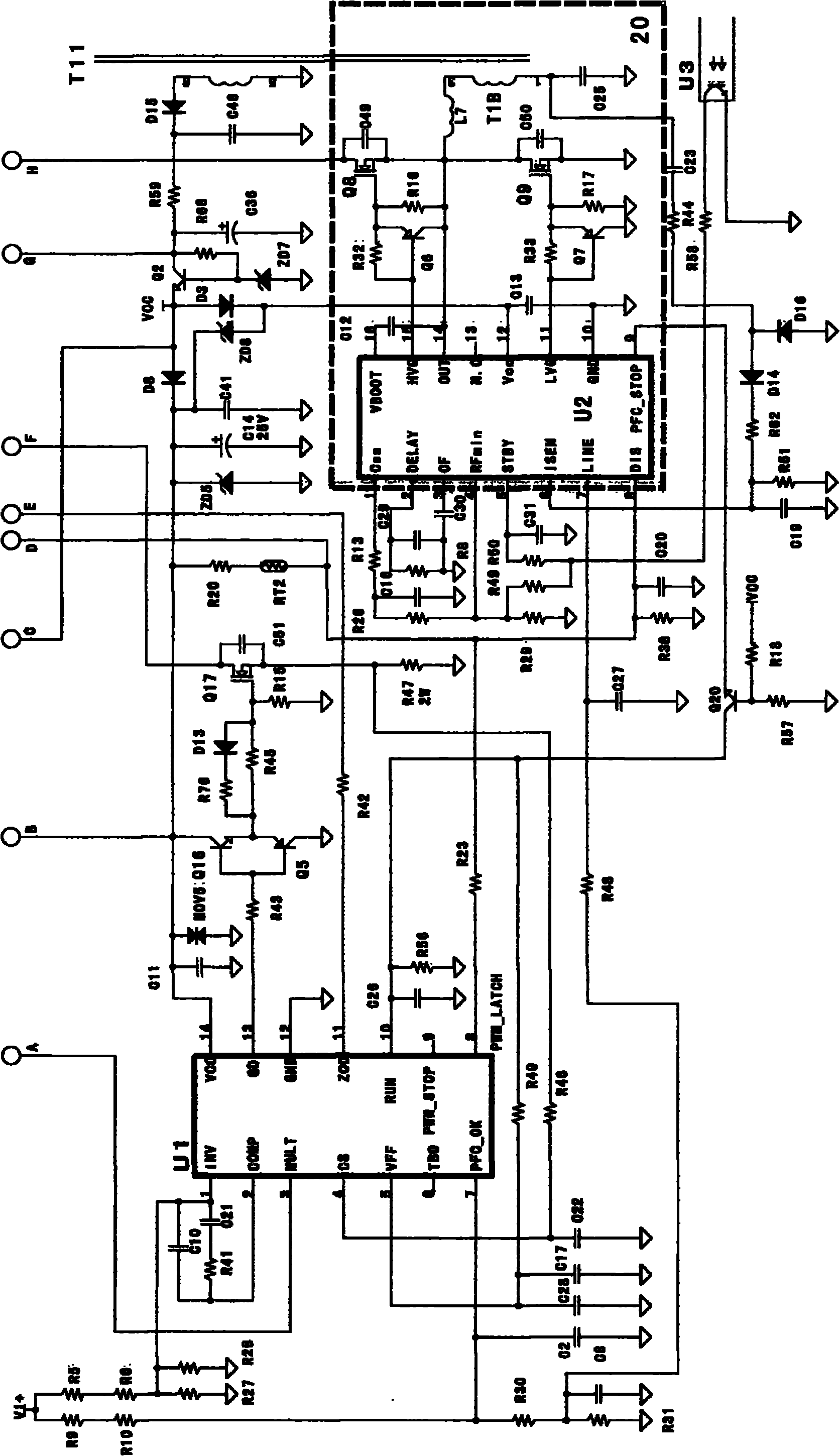 Large-power intelligent dimming multiple-output power supply for suppressing electric surge with field-effect transistor