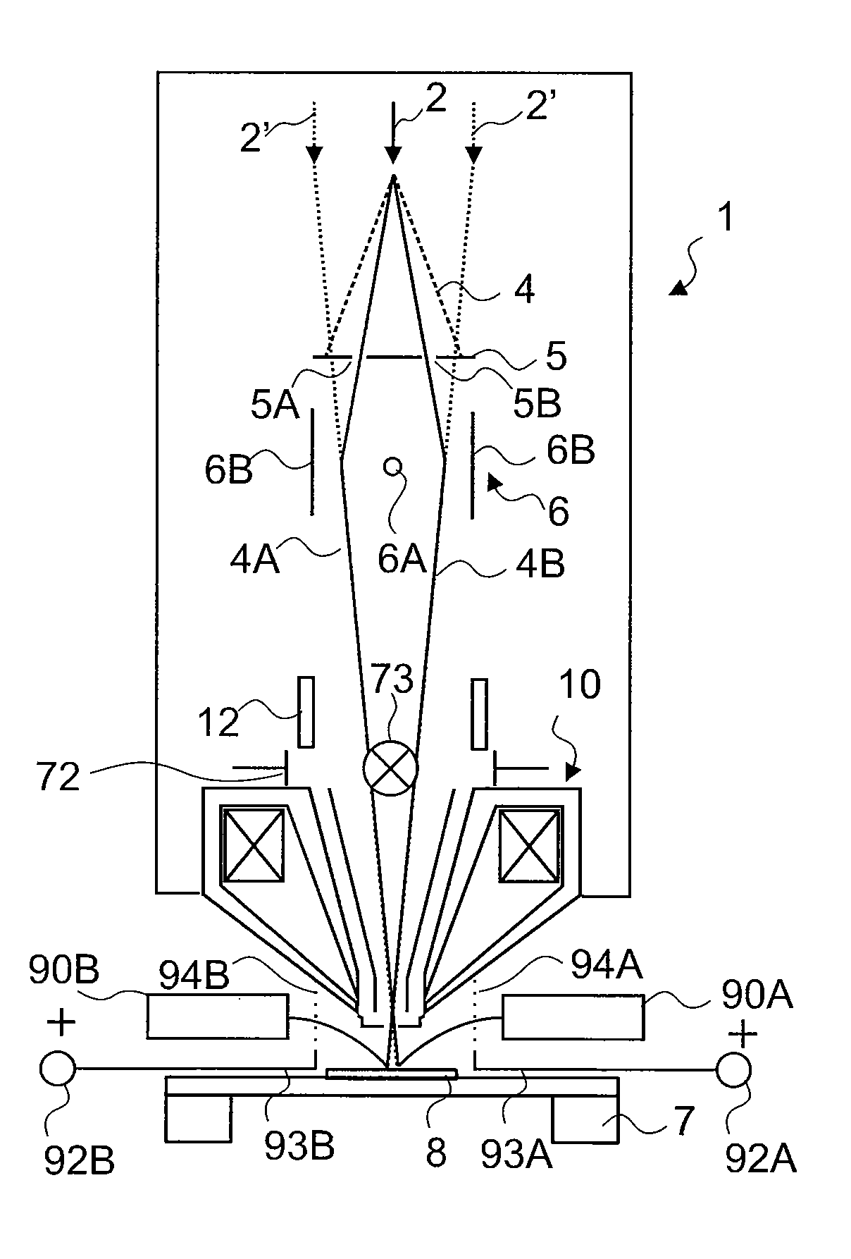 Twin beam charged particle column and method of operating thereof