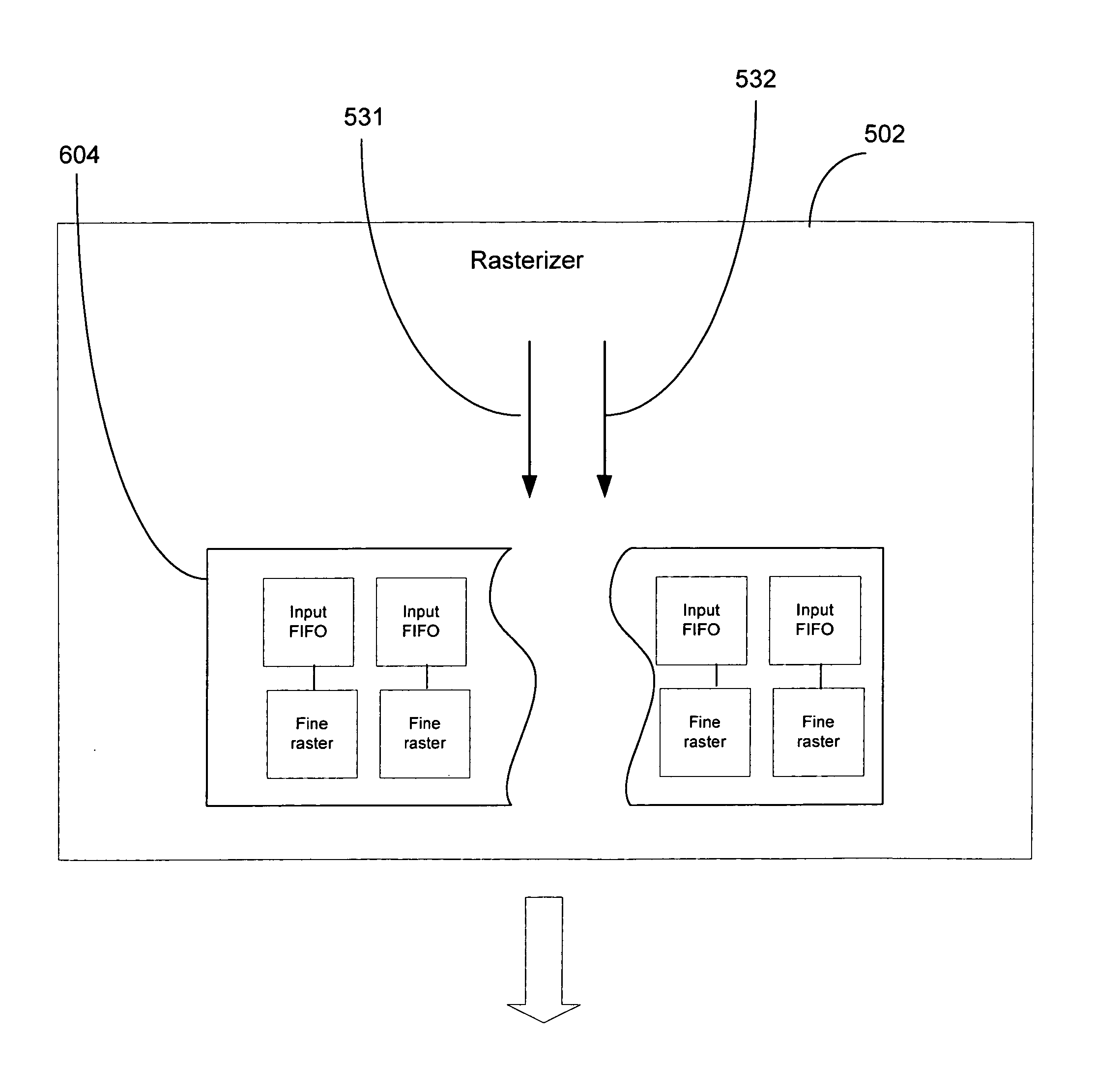 Multiple tile output using interface compression in a raster stage