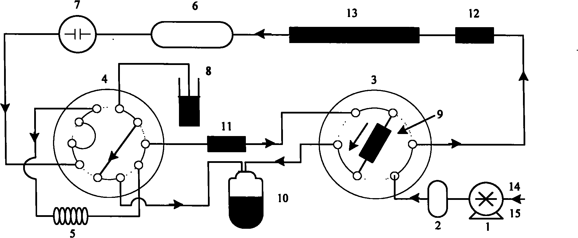 Combination method of polymer carbon nanotube chromatographic column and ion chromatography single pump column switching technology