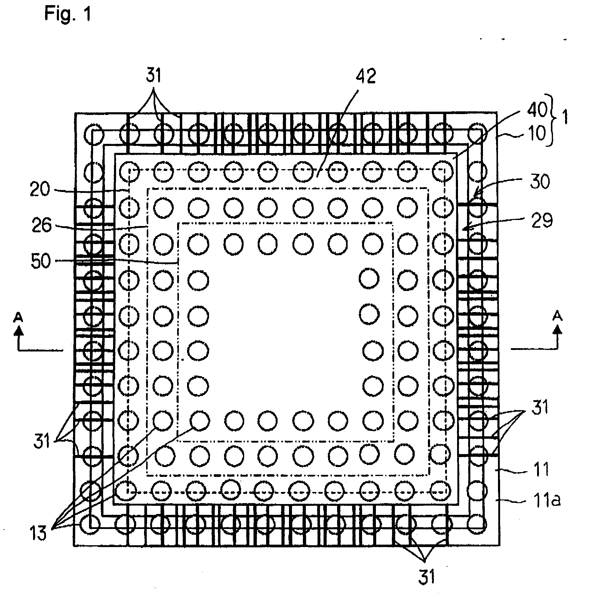 Stacked semiconductor device and fabrication method for same